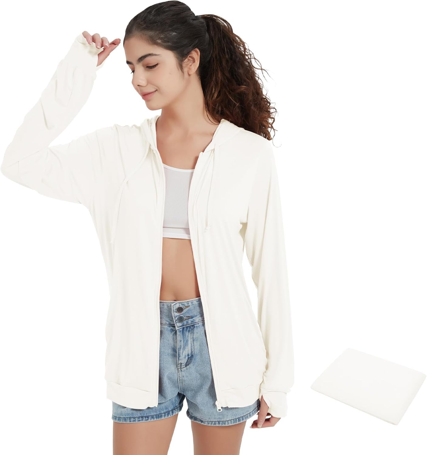 QBK Light Weight Zip Up Hoodie Thin Summer Jacket For Women