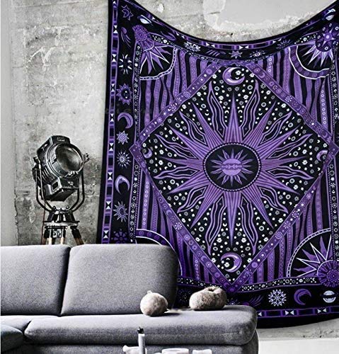 Radhykrishnafashions Psychedelic Celestial Sun Moon Tapestry Planet Bohemian Tapestry Wall Hanging Dorm Decor Boho Tapestry Hippie Hippy Tapestry (Purple, 54X60 Inches)