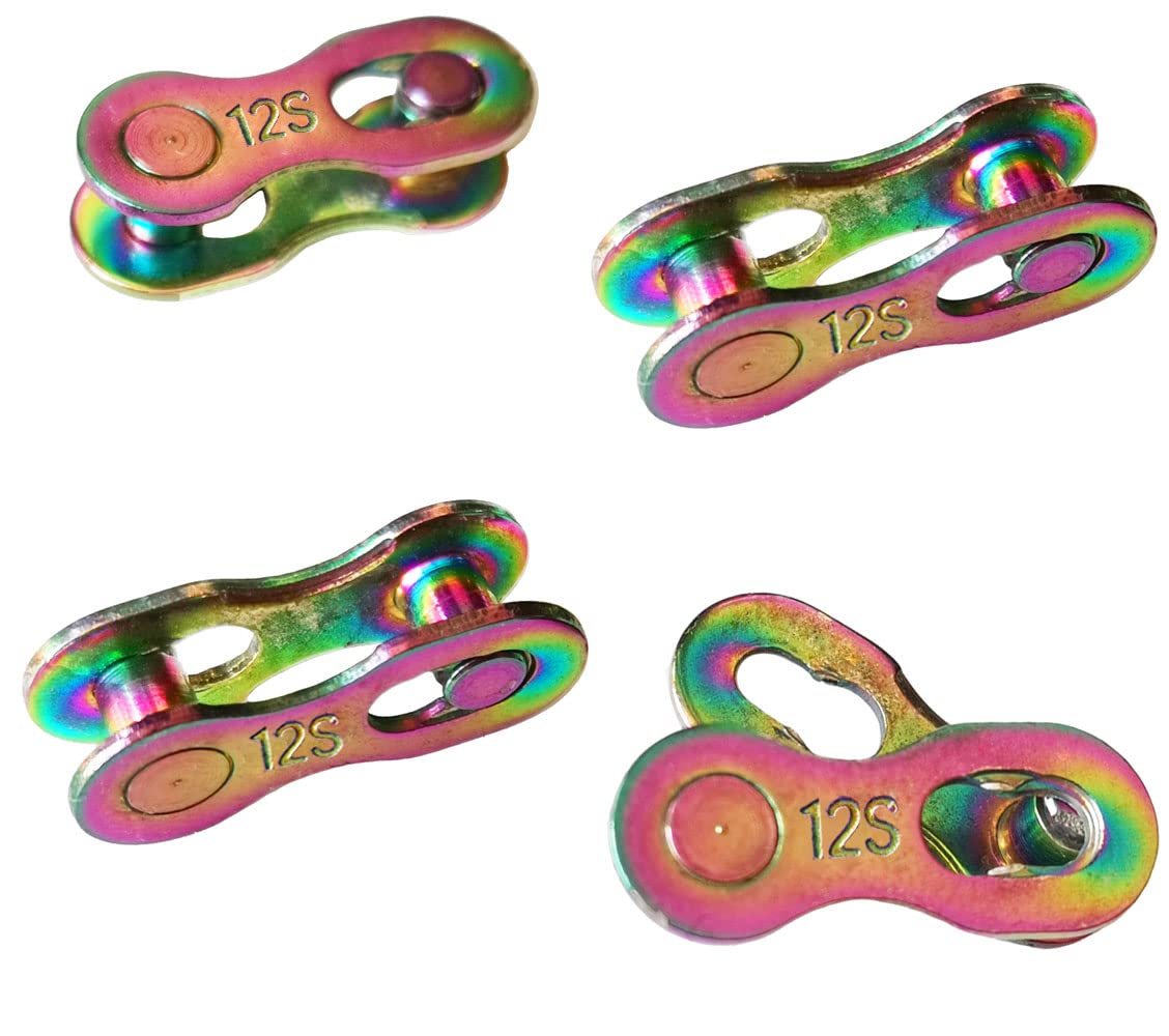 Hyamass 4 Pairs Bicycle Missing Link 12 Speed Chain Reusable Steel Bike Chain Link(Rainbow)