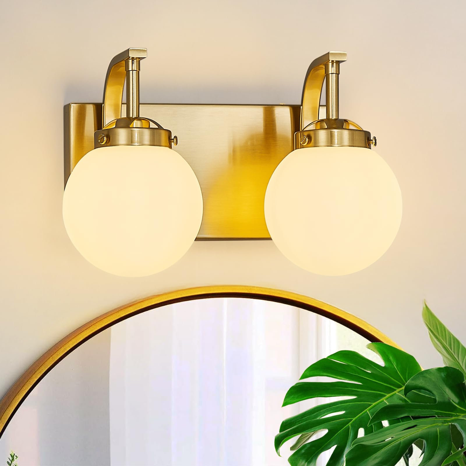 FDPBY 2 Lights Bathroom Vanity Light Fixtures Modern Gold Vanity Light with Milk White Glass Globe Shade Bathroom Lighting Over Mirror Wall Sconce for