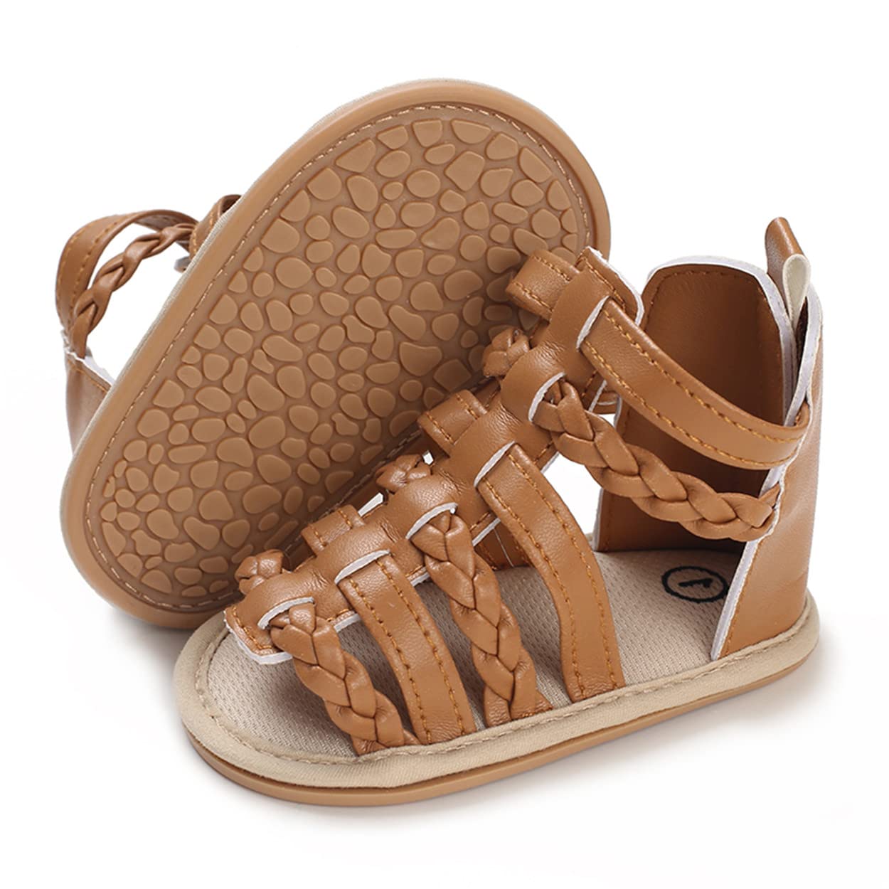 E-FAK Infant Baby Girls Sandals Summer Crib PU Leather Bowknot Soft Anti-Slip Rubber Sole Toddler First Walkers Shoes(6-12 Months, 13 Brown)