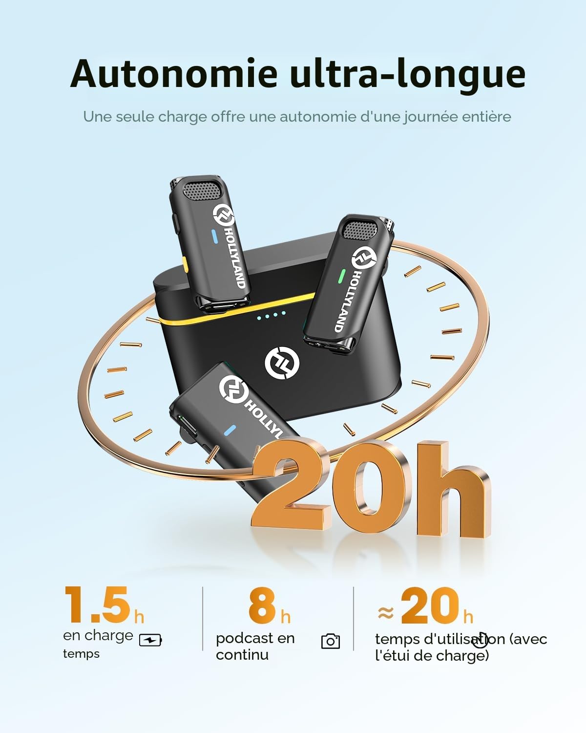 Hollyland Lark M1 Micro Cravate sans Fil Annulation Active Bruit 200m Portée, 20H Utilisation, Ultra-Mini Portable, Système de Microphones Lavalier pour DSLR Caméra iPhone Android PC (Noir Duo)