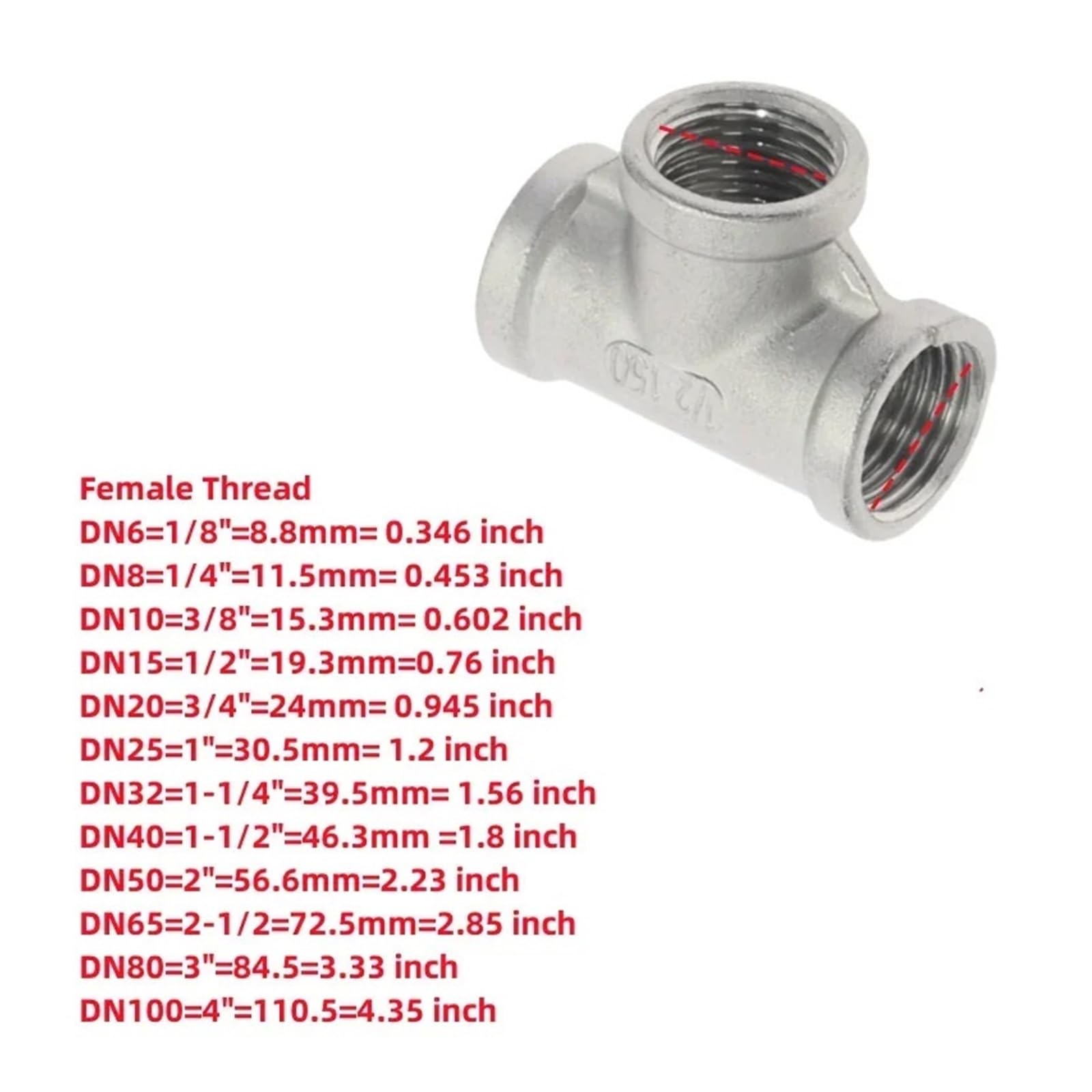 Adapter ze stali nierdzewnej 1/8" 1/4" 3/8" 1/2" 3/4" 1" 1-1/4" 1-1/2" Gwint żeński BSP Łącznik do rur wodnych Trójnikowy adapter SS 304(2-1/2")