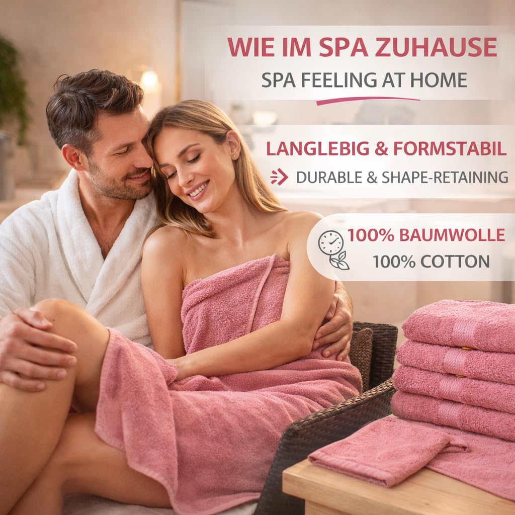 Betz Premium Handtuch-Set mit 10 Teilen – 100% Baumwolle, 4 Handtücher 50 x 100 cm, 2 große Duschtücher 70x140 cm, 2 Gästetücher 30 x 50 cm, 2 Waschhandschuhe, Altrosa