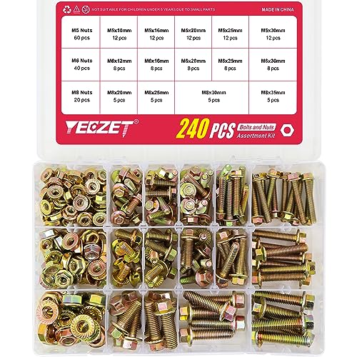 Image of 240PCS Grade 8.8 M5 M6 M8 Flanged Bolts and Nuts Kit, Metric Flanged Hex Screws Nuts Includes 14 Most Common Sizes
