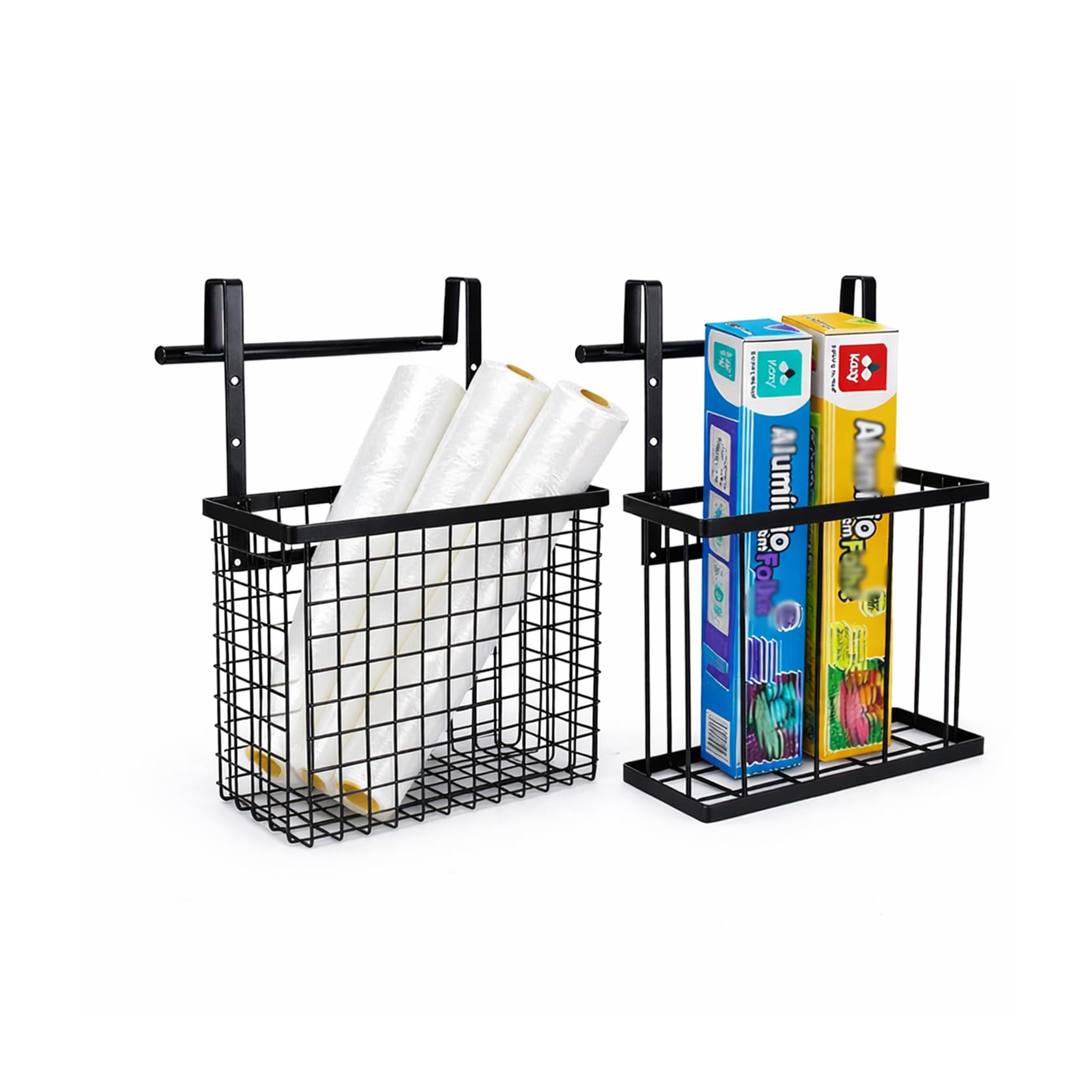 Organiseur de porte d'armoire cuisine réglable en métal pour rouleaux