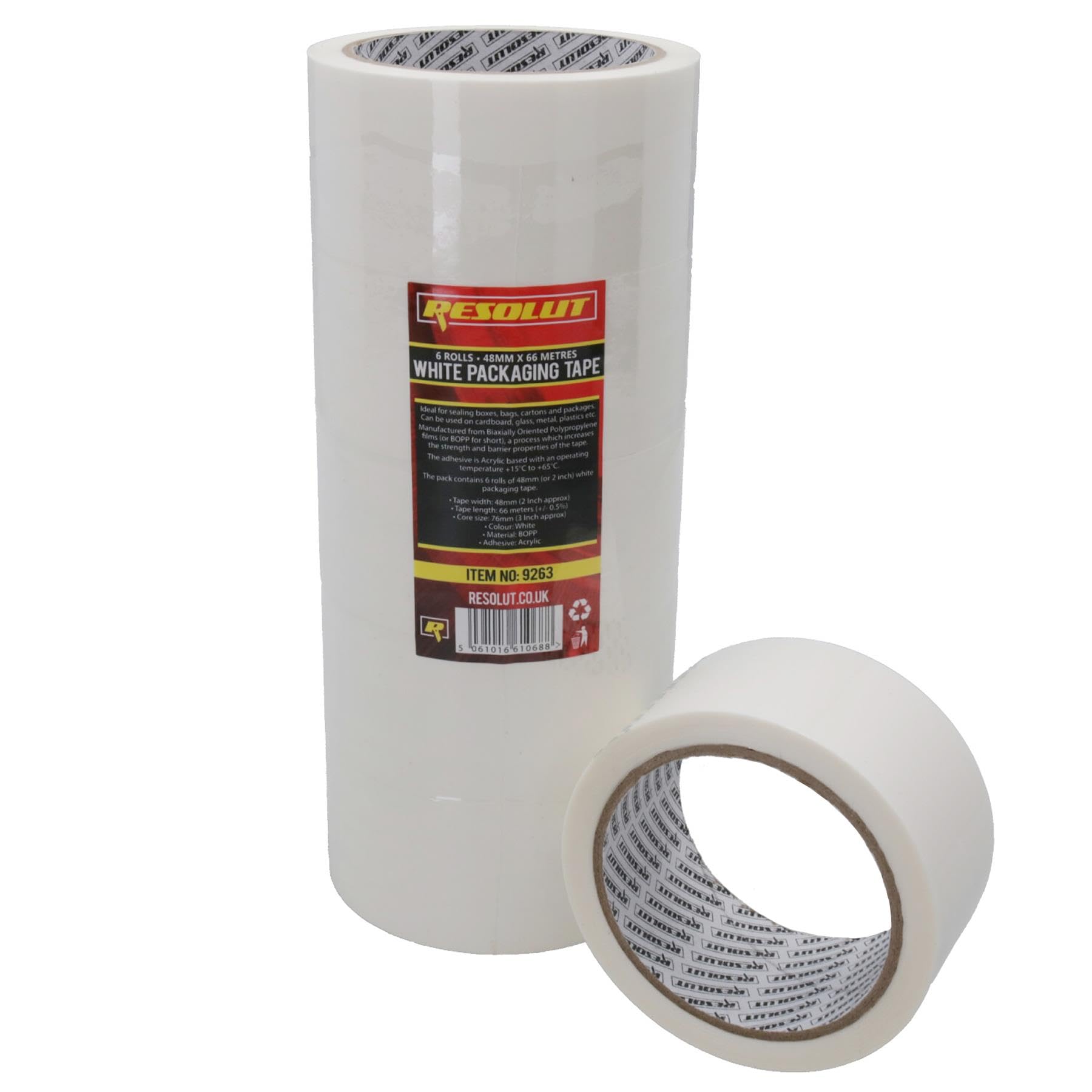 Cinta de embalaje blanca de 48 mm x 68 metros por rollo, resistente 36 rollos