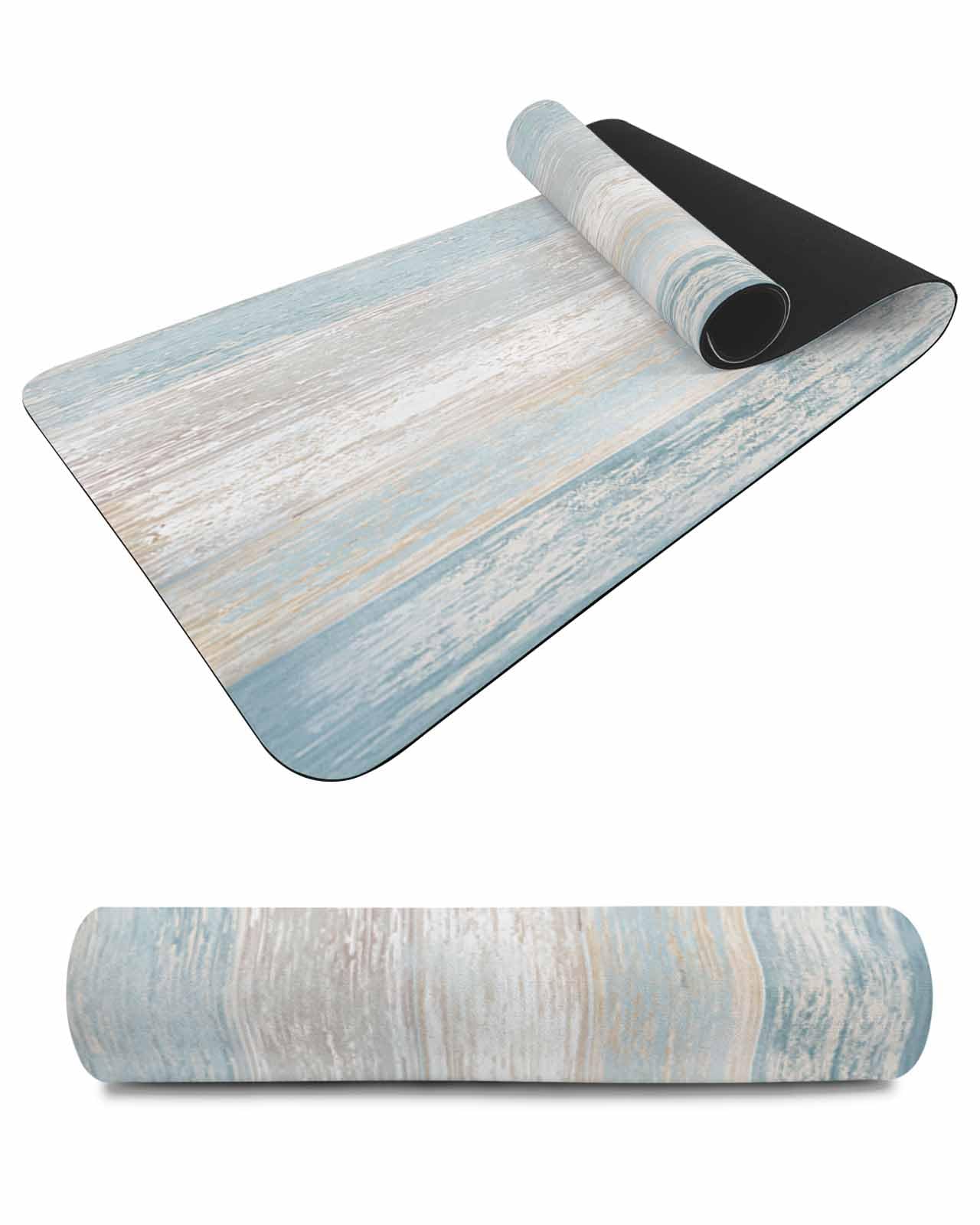 Debedcor Heat Proof Table Pads Waterproof Decorative, Aqua Blue Brown Ombre Non-Slip Table Countertop Protector, Farmhouse Vintage Wooden Insulation Mat for Dining Room, 48 x 12 Inches
