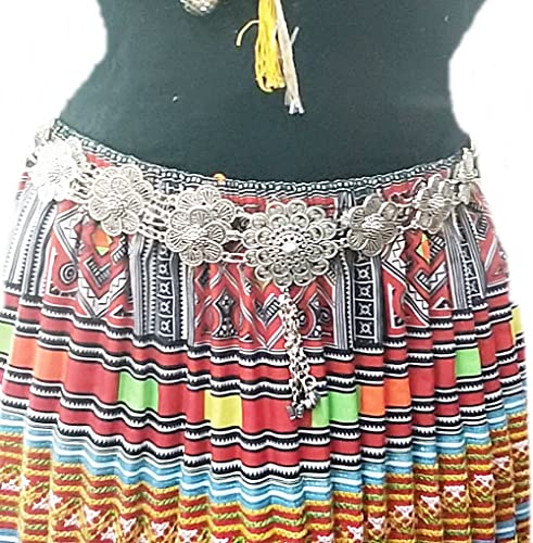 Silver Plated Thai Belts Women Vintage Orchid Plate Metal Dress Costume Traditional Length 41 Inches 1 Piece2
