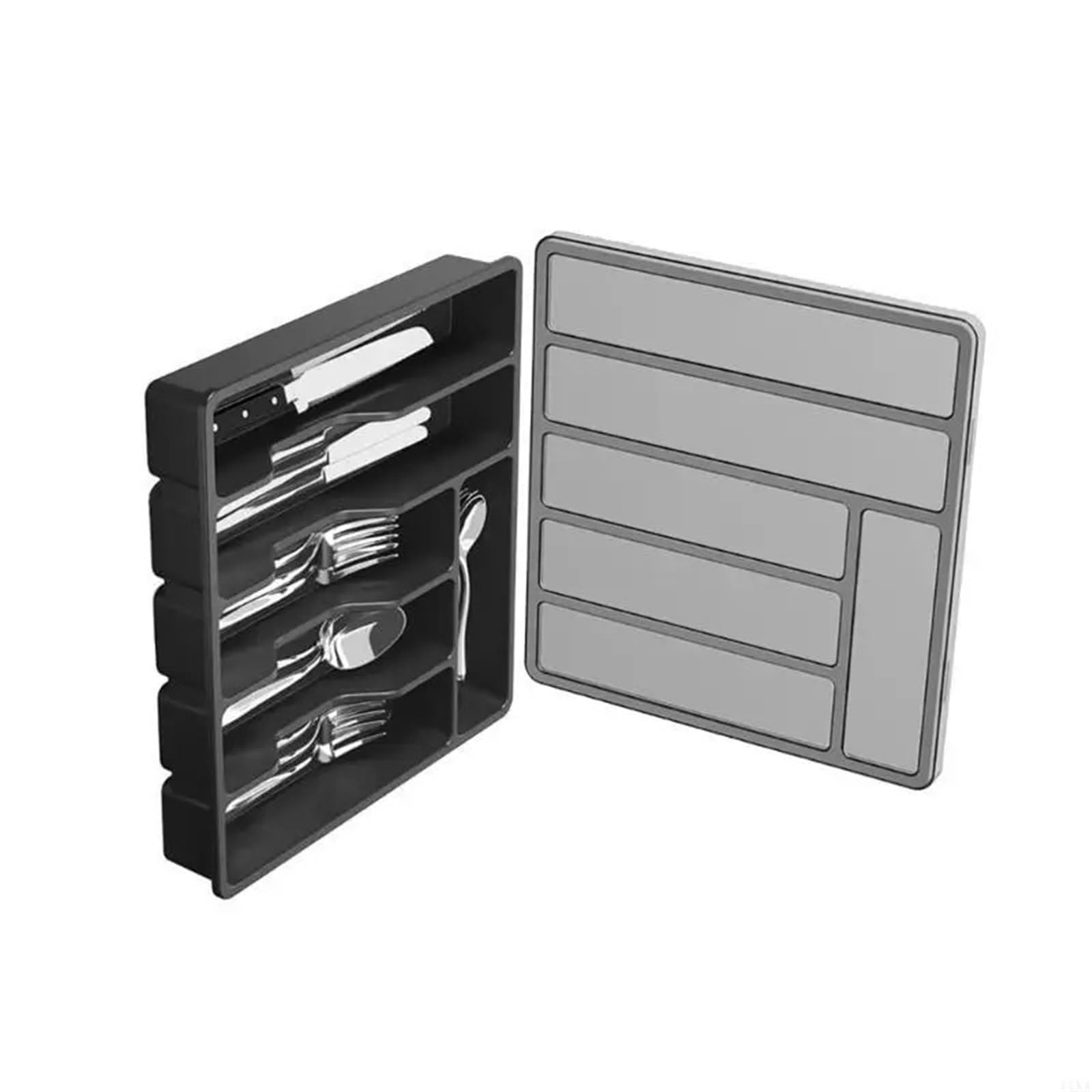 Cubertero Cajon Organizador de cajones for cubiertos, versátil, con tapa(Grey)