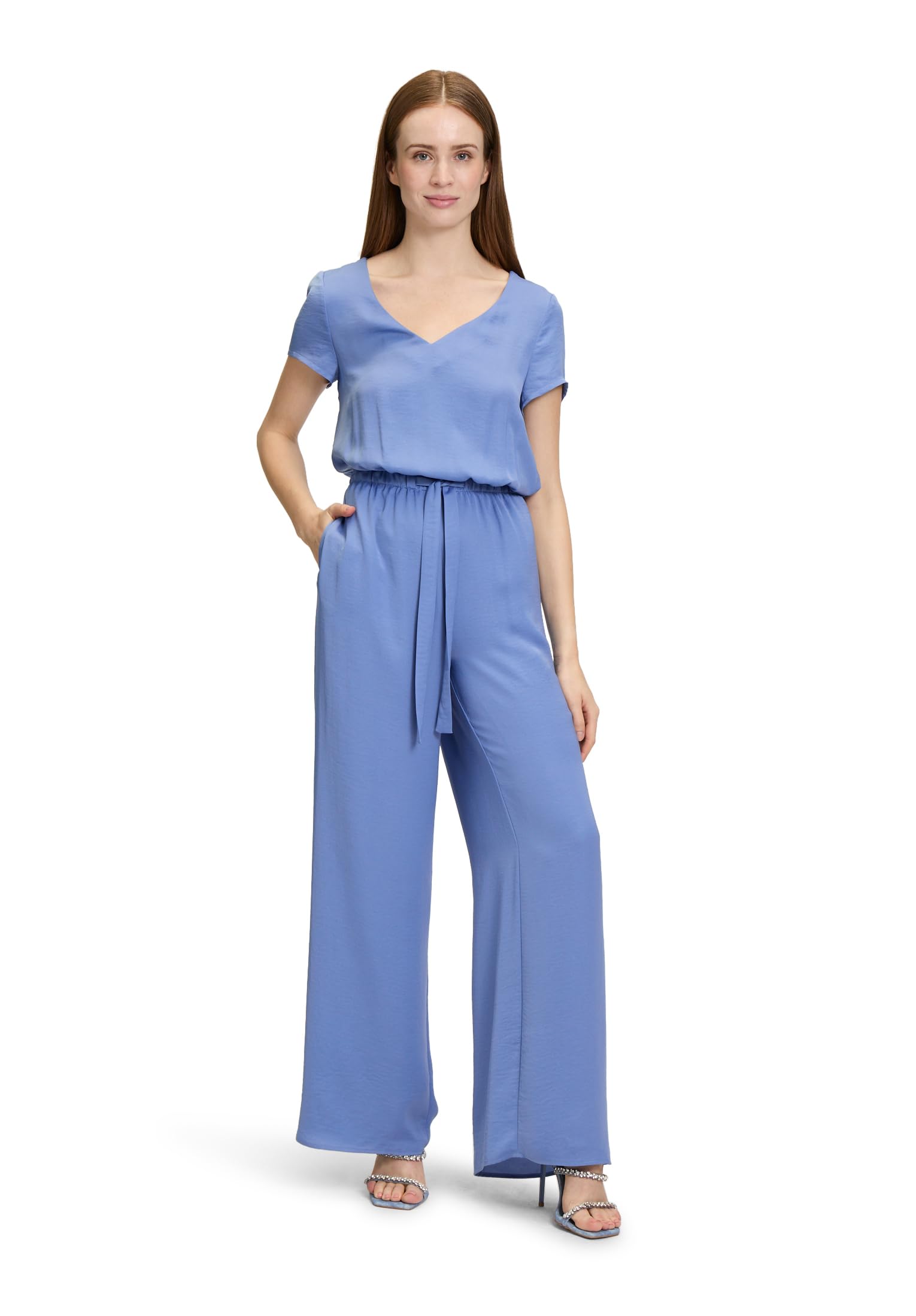 VERA MONT Damen Jumpsuit | Taillierter Jumpsuit mit V-Ausschnitt, Uni Blau-Viola