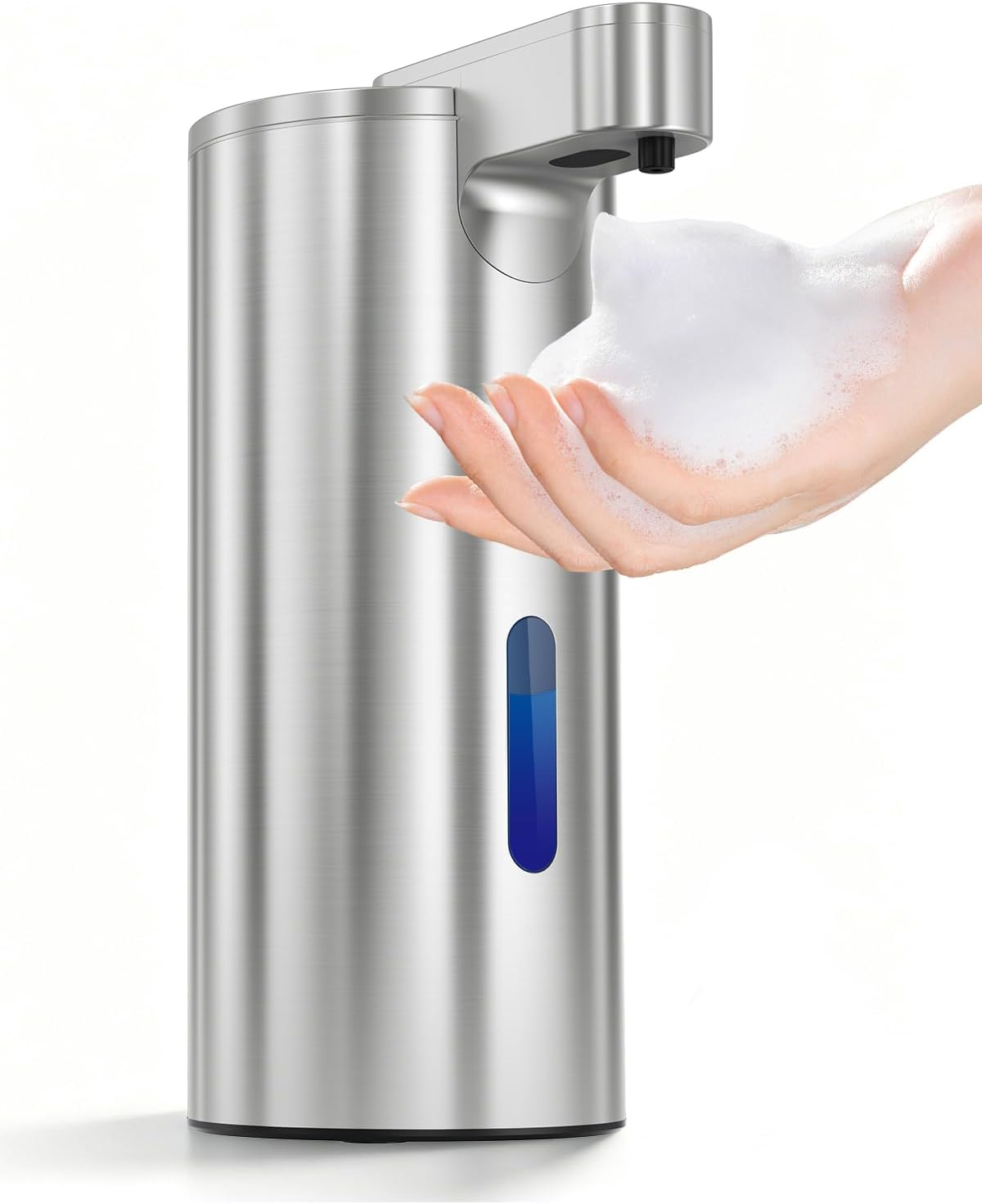 Touchless Foaming Soap Dispenser, 11.5 oz Stainless Steel Pump | USB-C Rechargeable Automatic Sensor with 3 Adjustable Foam Levels, for Bathroom Counters, Kitchen Sinks, Homes and Offices