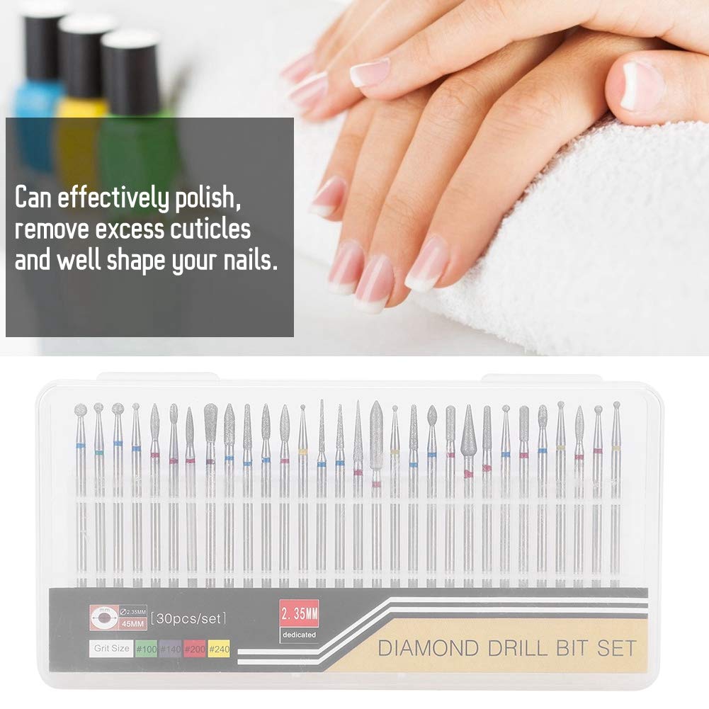 30Pcs/Set Punta per trapano per unghie Testa di smerigliatura per diamanti Trapano per nail art Kit testa smalto Trapano per unghie Accessori per macchine per nail art(A)