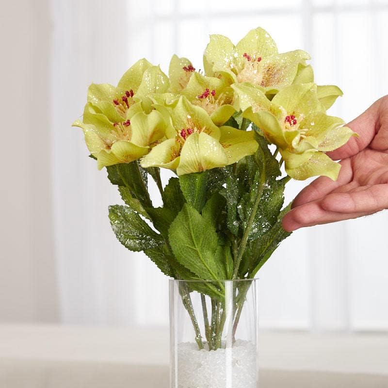 Miniatura 3 de Factory Direct Craft Arbusto de rosas artificiales de Navidad de Hellebores verdes Rosas de Navidad de seda para arreglos florales y decoraciones