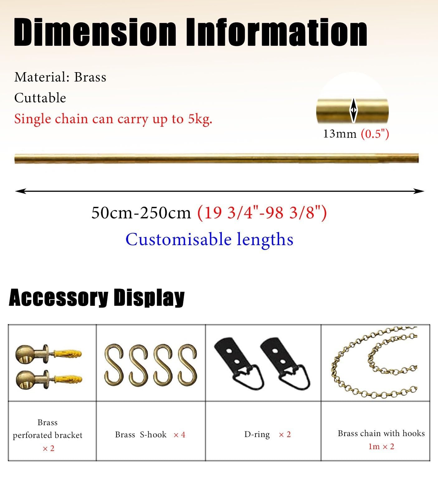 Goldene Bilderschienen-Aufhängevorrichtung – 2er-Pack Haken und Kette aus antikem Messing, 1,8 m Lange Halterung zur Präsentation von Kunstwerken für Galerien, D-Ring-Wandbefestigung für Bet