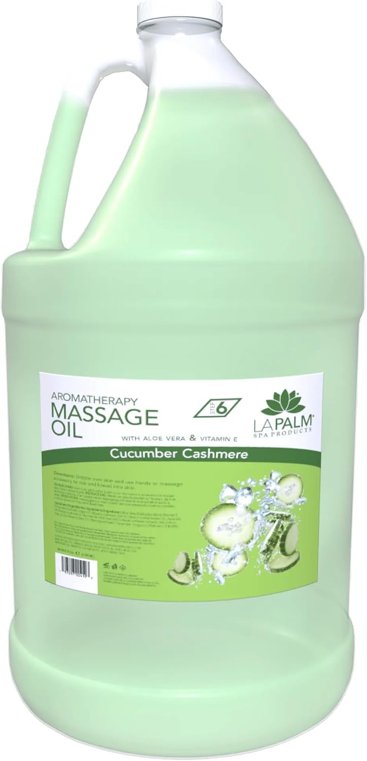 La Palm Organic Massage Oil Cucumber Cashmere – 1 Gallon | Natural Body & Spa Oil for Massage Therapy, Aromatherapy, and Skin Hydration