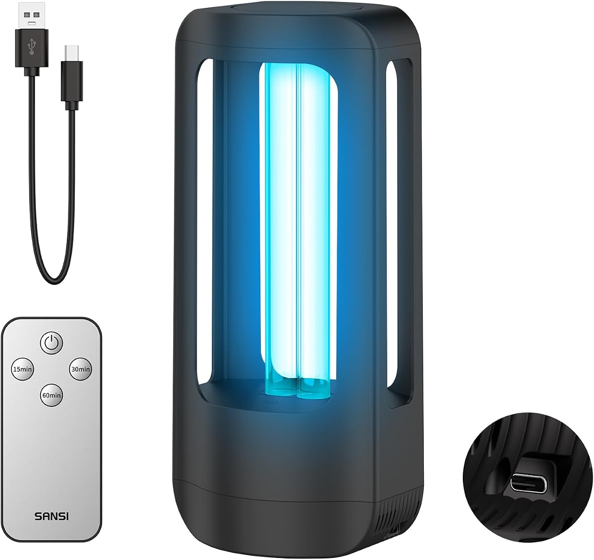 SANSI UV Light 18W Ultraviolet Light for Room, Rechargeable UV LED Lamp | with 3-Level Timer and Remote Control, 5000mAh Fast Charging Battery for Travel Home Bedroom Office