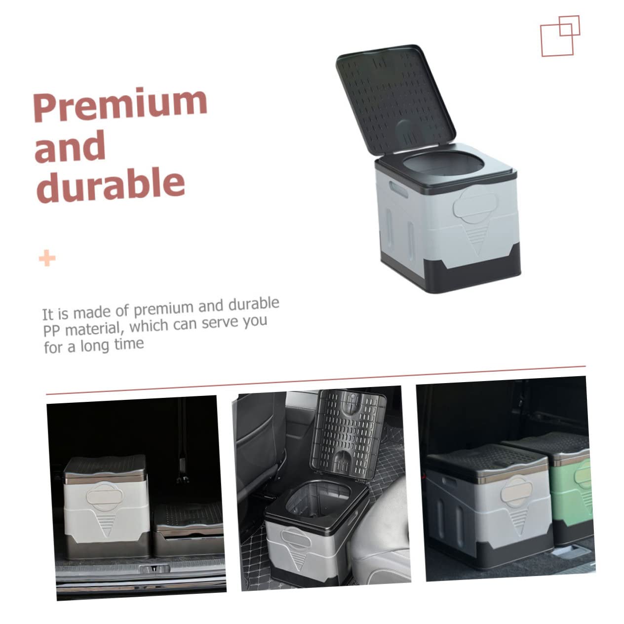 Toilettes Pliantes Portables pour Voiture Noir et Gris, Pot Pliable Léger et Solide, Toilettes d'urgence Camping Extérieur, Équipement Voyage Pratique Adulte