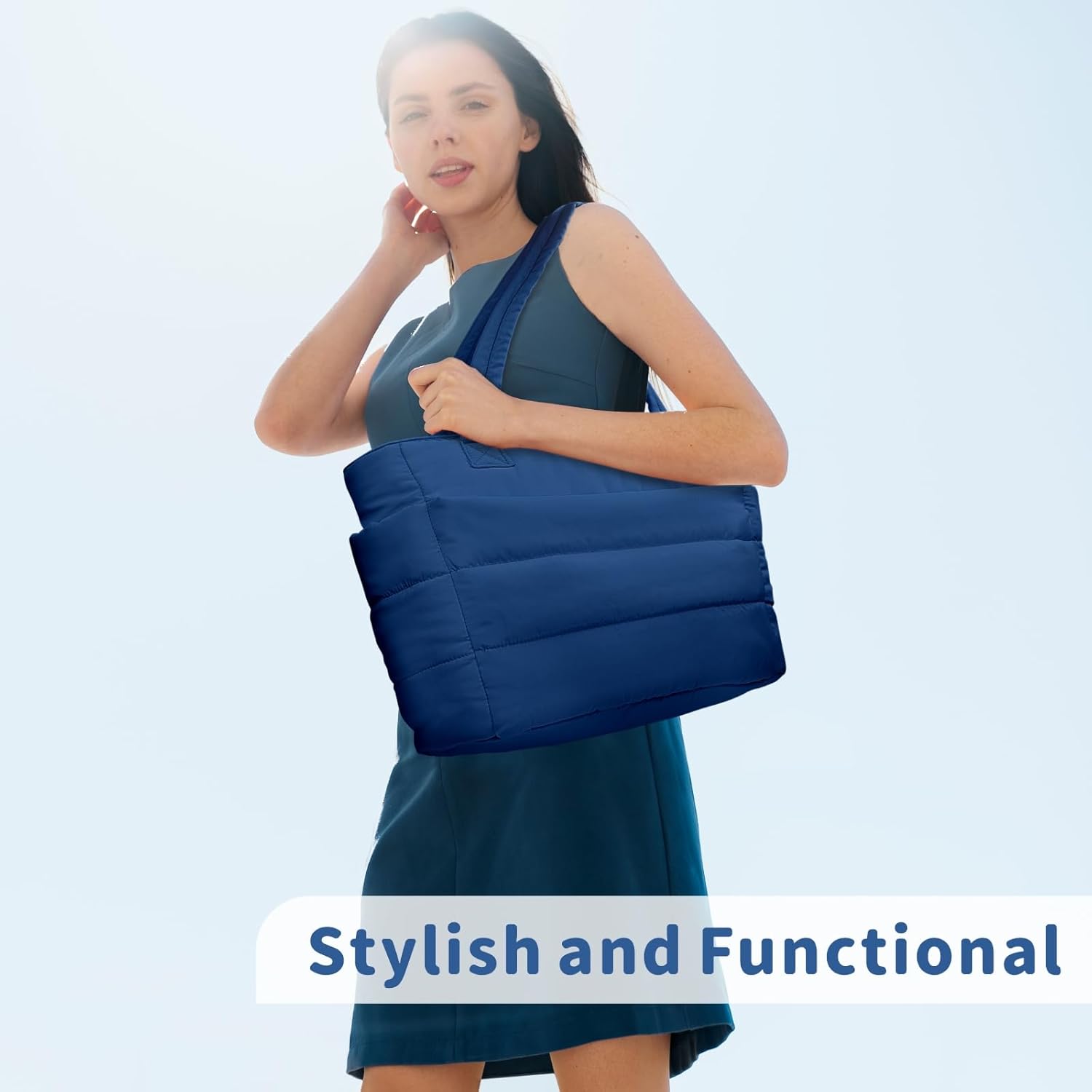 TOPDesign Puffer Tote Bag for Women, Lightweight Puffy Handbag with Compartments, Quilted Shoulder Bag for Work, Travel, Gym - Image 3