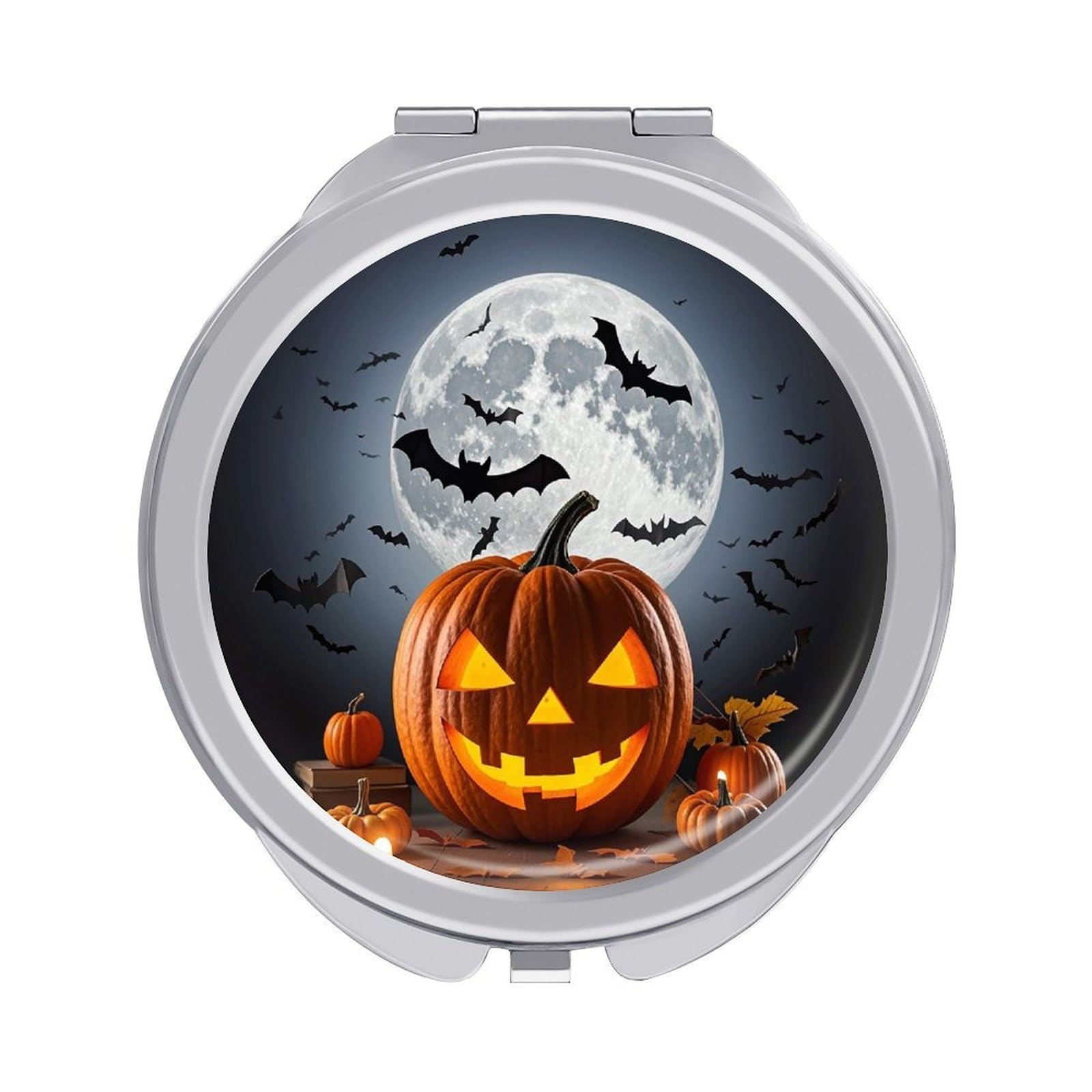 FekiLoot Halloween Moon Bat Pumpkin Compact Mirror for Purse Portable Travel Makeup Mirrors Metal Magnifying Pocket Mirror Double Sided Small Handheld Mirrors for Women Travel Essentials