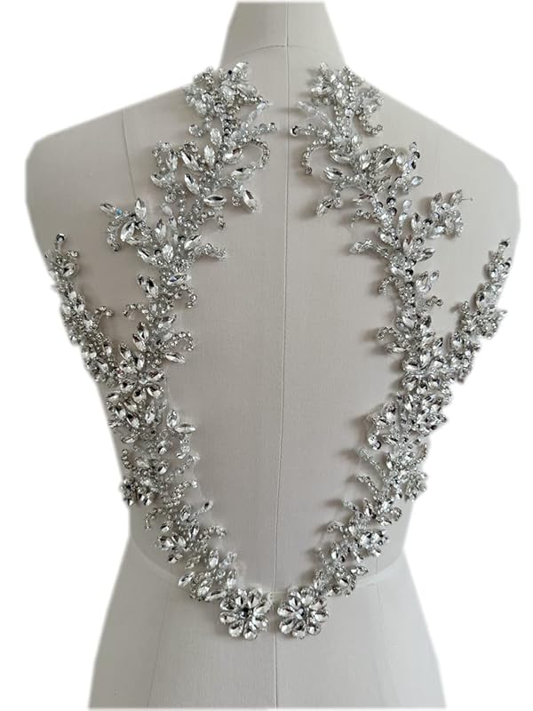 Handmade Rhinestones lace Trim Patches handsewing Beads Applique for Dress DIY Accessories (Silver) by Generic - Used condition - US$33.83