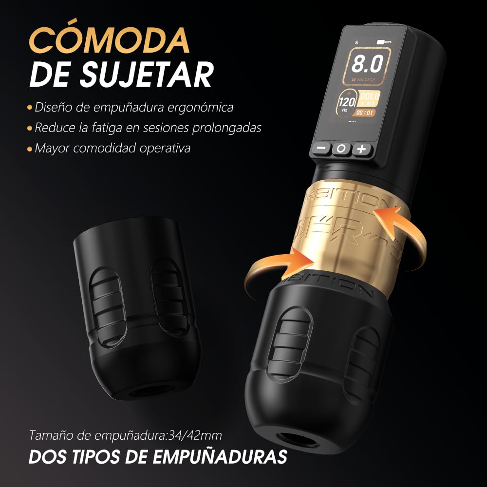 Ambition Soldier 270 Máquina de Tatuar Rotativa Inalámbrica con 270 g·cm de Torque, Motor sin Escobillas, Carrera 4.0mm y Batería Táctil Dual 2400mAh para Profesionales