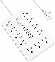 Vista 12 de Protector de sobretensiones - Enchufe de pared con múltiples tomas de corriente alterna, 6 puertos USB (2 USB C), cable de extensión corto negro