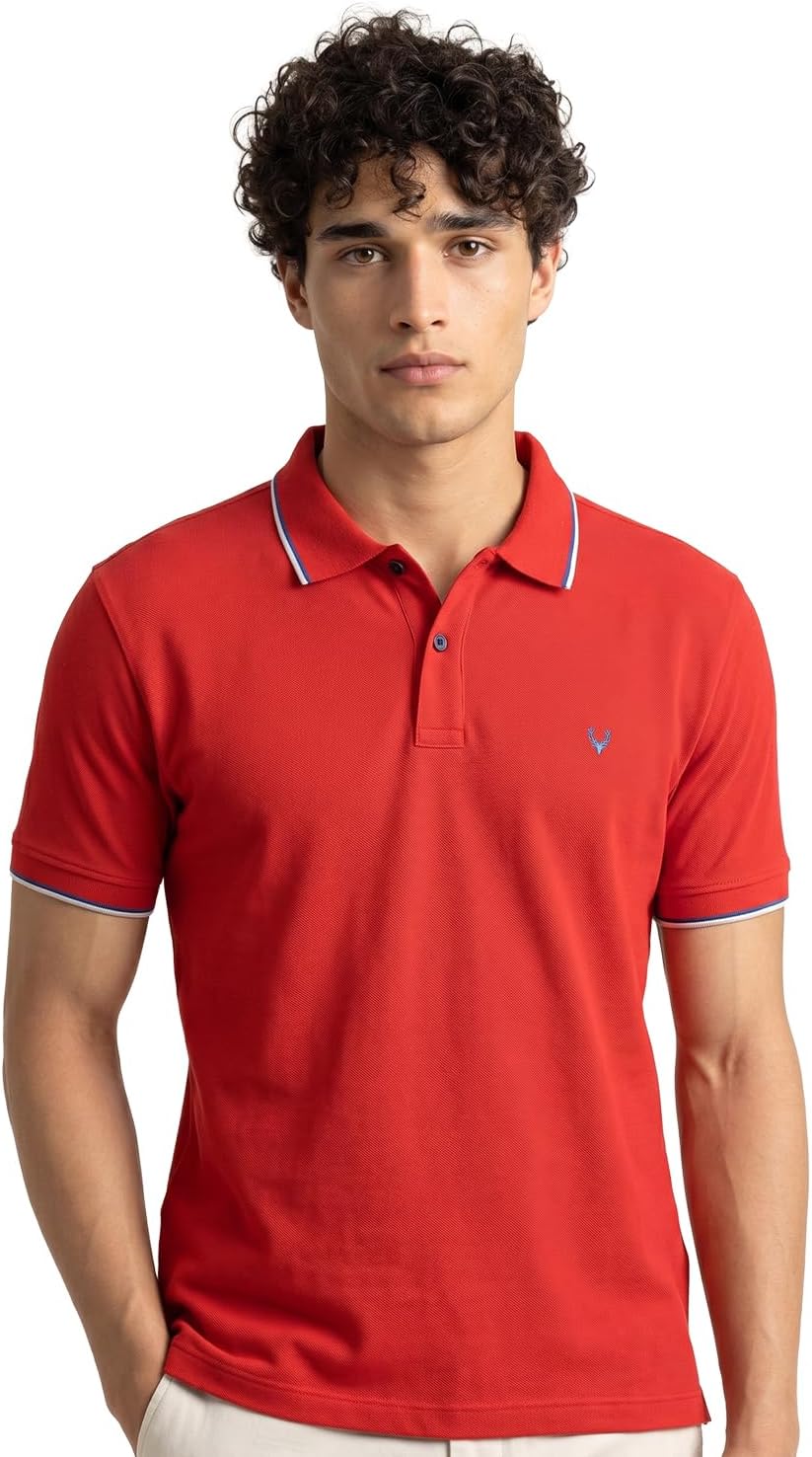 Allen Solly Menโs Solid Polo TโShirt | Regular Fit | Premium Cotton | Contrast Tipping Collar | Smart Casual Wear