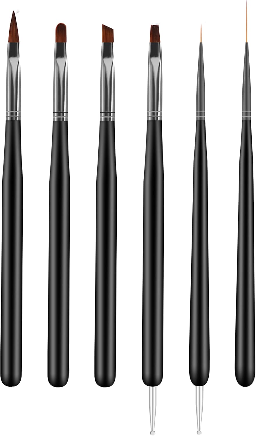 Nail Art Brushes, 6 Pieces Nail Art Liner Brushes, Dotting Pen Tools, Painting Art Design Brush Set for Long Lines,Black