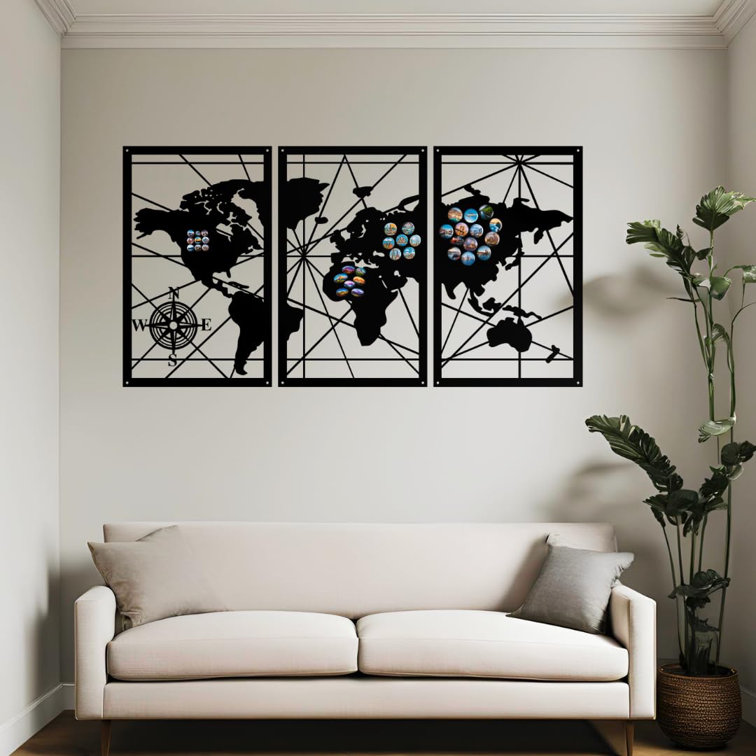 Tableau Magnétique - Tableau Effaçable en Acier - Idéal pour Aimants et Notes - Tableau Noir Magnétique Mural - Kit de Montage Inclus - 80 x 50 cm - Carte du monde
