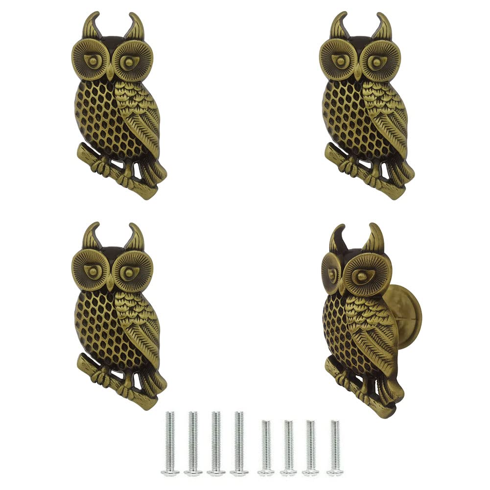 Mizhang Cabinet Knobs, Vintage Decorative Metal Owl Knobs Pulls Handles for Door Drawer Cupboard Closet, Antique Dresser Knob Kitchen Home Hardware