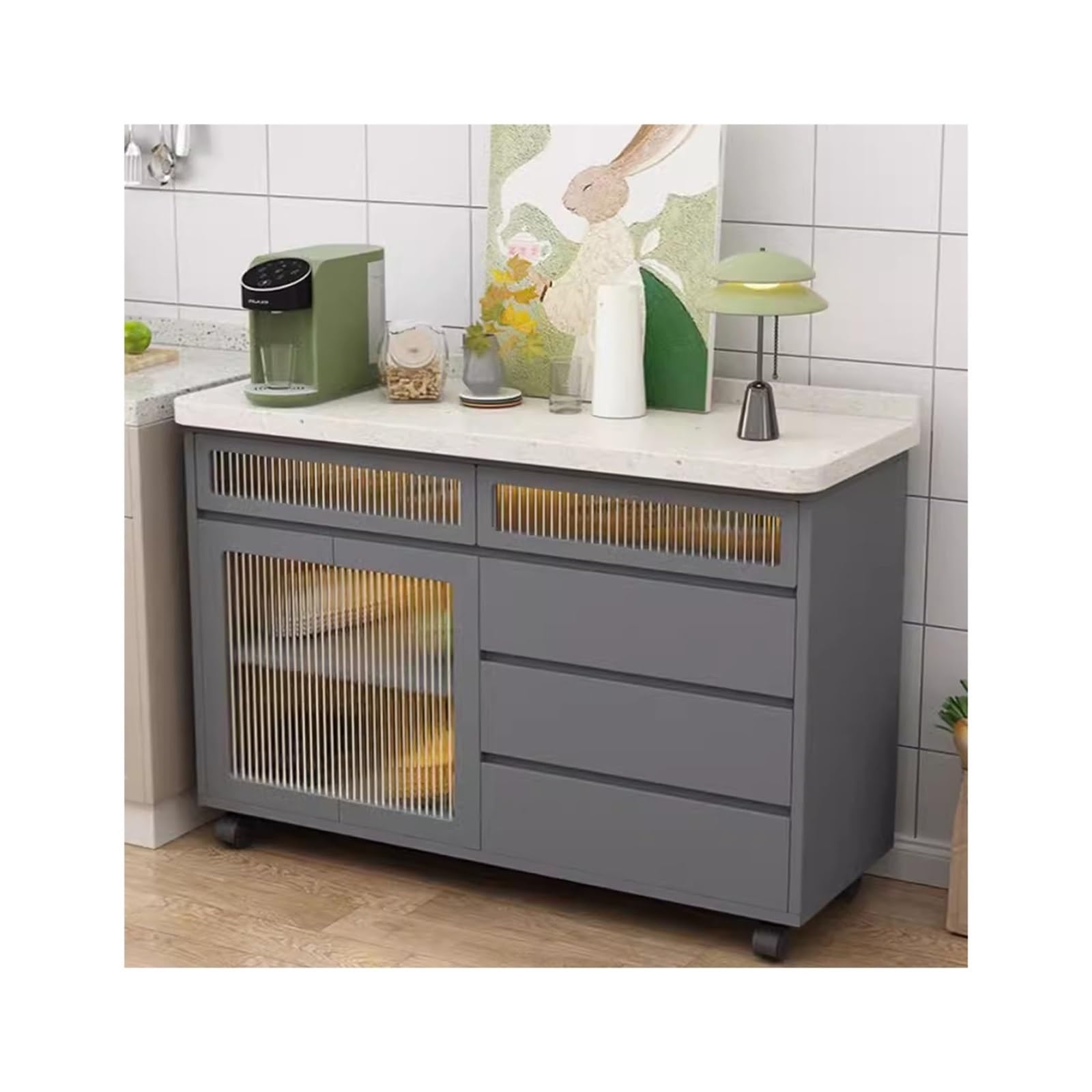 Fzl02068lm One Color Serving Trolleys Meal Side Cabinet Cutting Table Multifunctional Kitchen Island Movable Organization