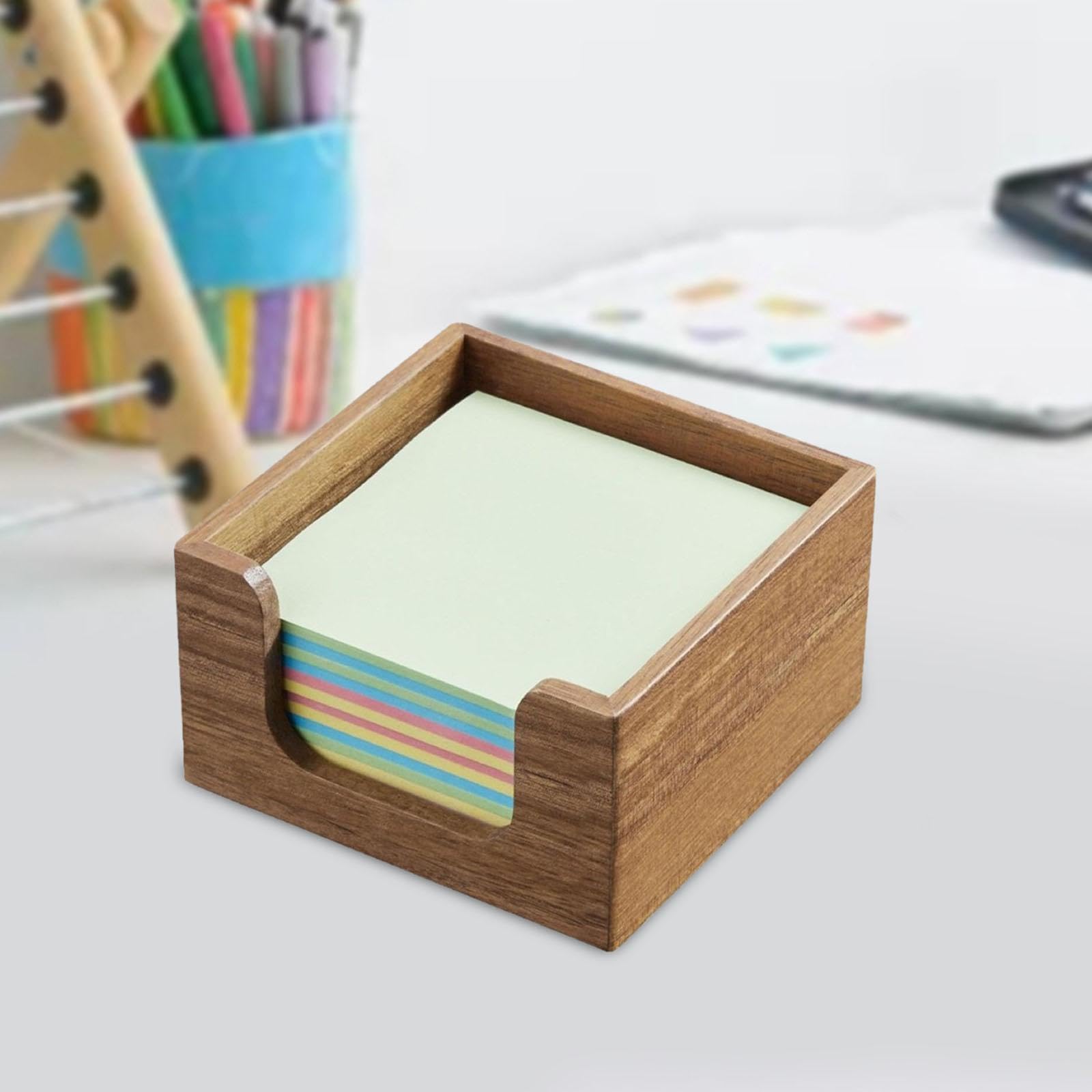 perfeclan Organiseur de Bureau en Bois, Porte-notes autocollant, Organiseur de Bureau Compact Multifonction, Distributeur de Mouchoirs, pour Bureau Domicile et Entreprise