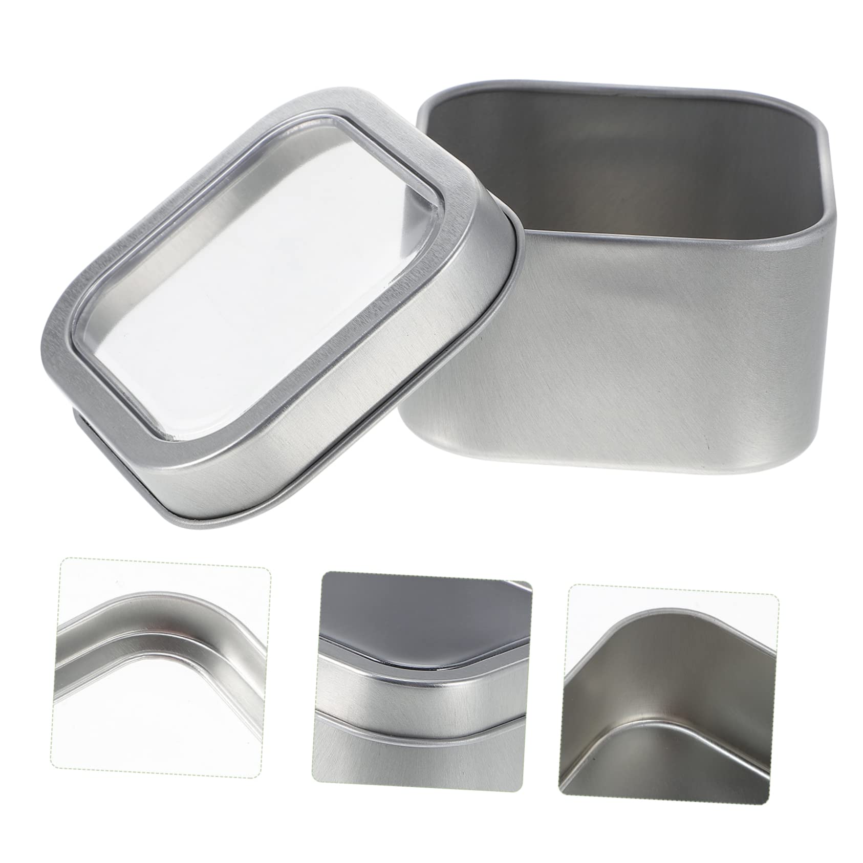 STOBOK Lot de 15 Boîtes Carrées en Étain Argenté avec Couvercles à Fenêtre, Capacité 4 Onces, Étanchéité pour Rangement et Fabrication de Bougies
