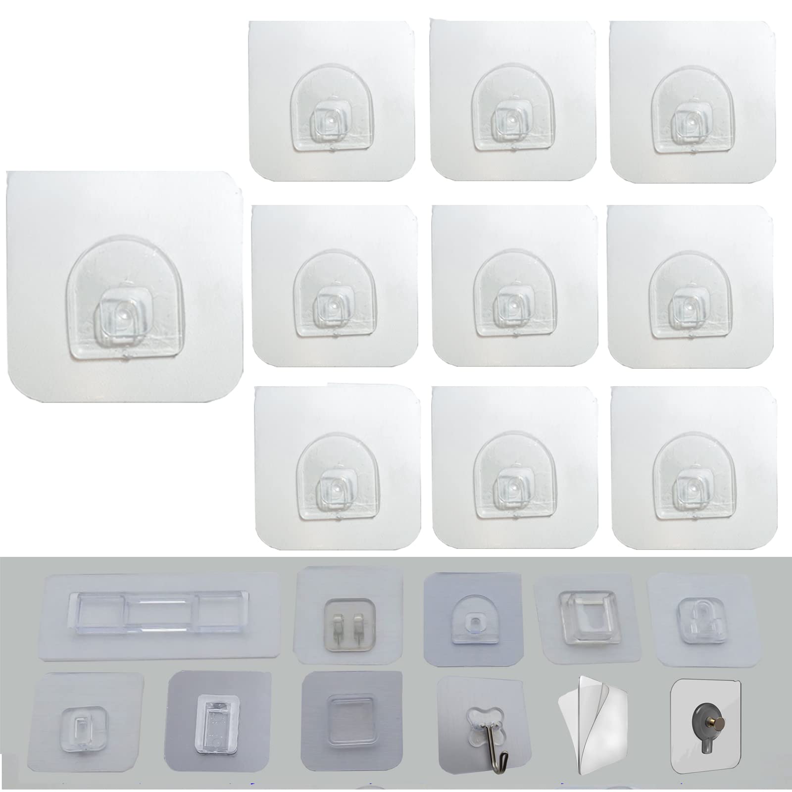 CARURLIFF 10 PCS Wall Mounted Replacement Sticky pads for Kitchen Bathroom Shower Caddy Organizer Rack Holder Nail Free Adhesive Hooks (Rounded Square)