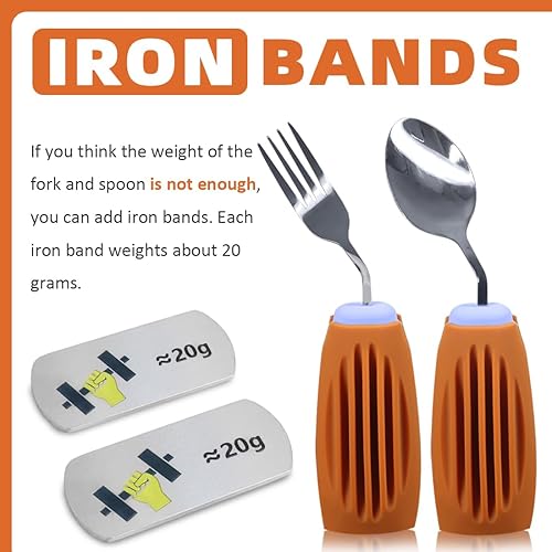 Miniatura 2 de Juego de utensilios adaptativos gruesos y sólidos con accesorios de peso (morado y marrón, cuchara y tenedor para mano derecha)