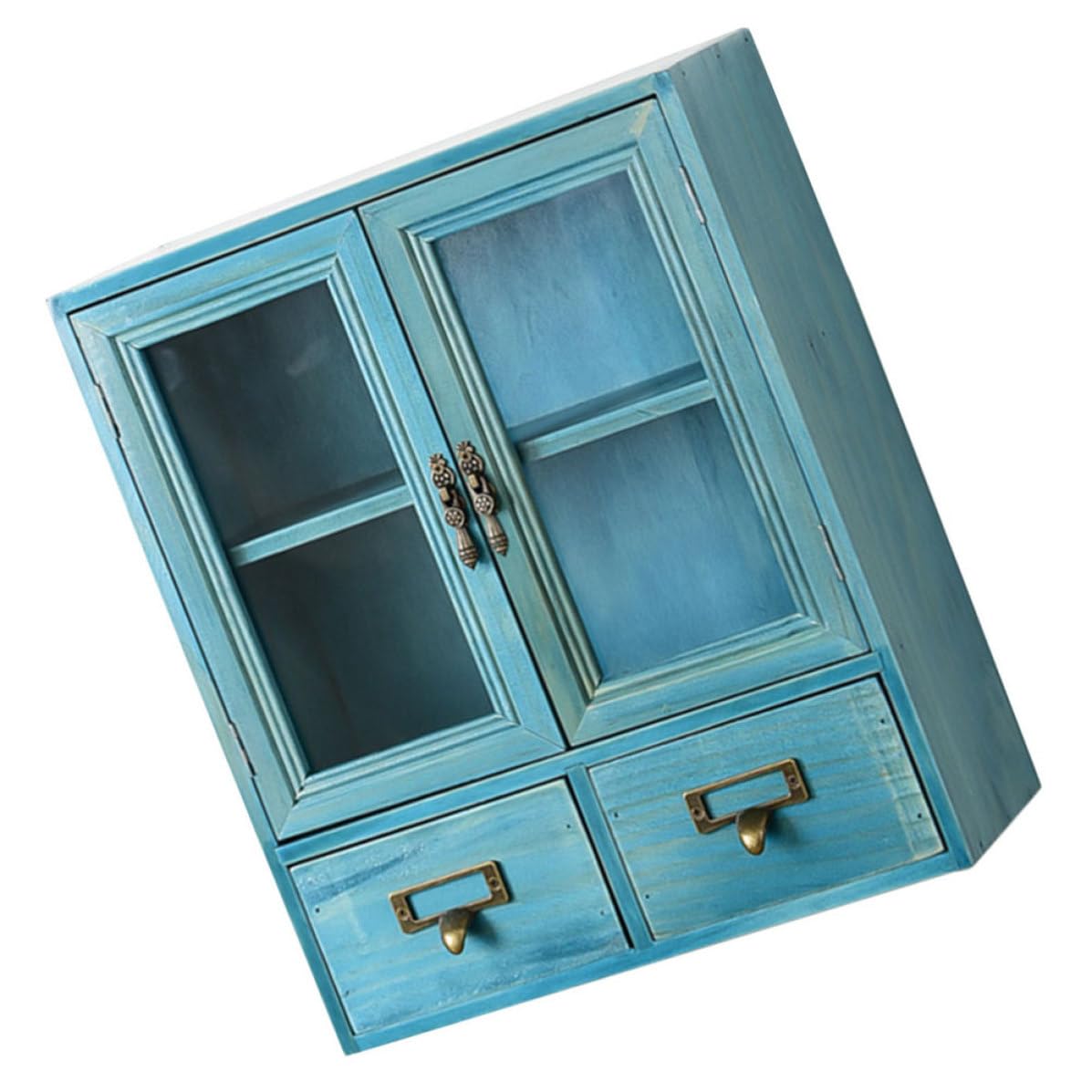 KICHOUSE Organizer in Legno a 2 Livelli per Gioielli e Cosmetici, Portaoggetti da Scrivania per Ufficio e Casa Stile Moderno
