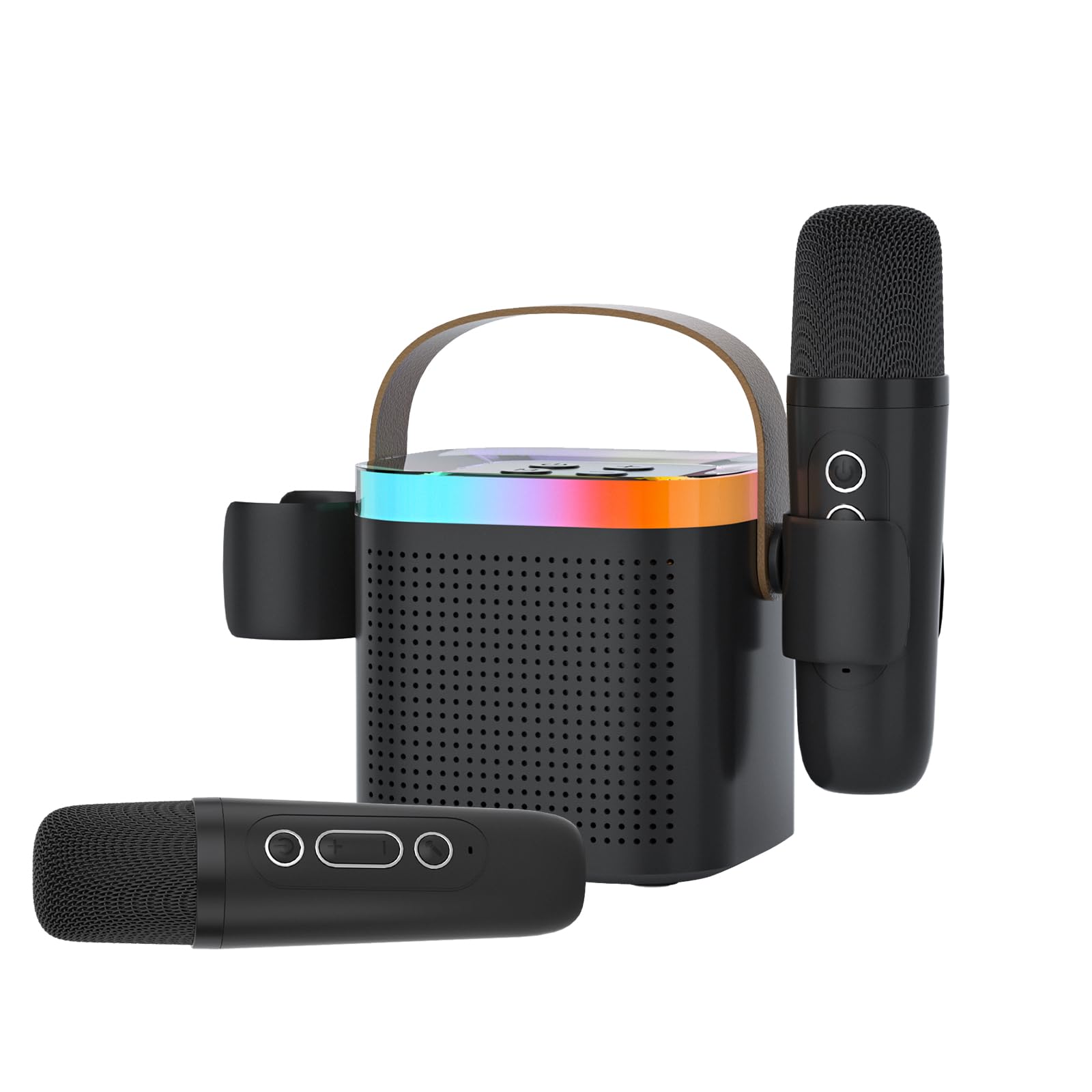 Karaoke Machine 2 Microphones, Portable Bluetooth Karaoke Speaker Microphone Set with Voice Change & Led Light, Birthday Children's Day Gift for 3-12 Years Kids Boys Girls Adults(Dark Black)