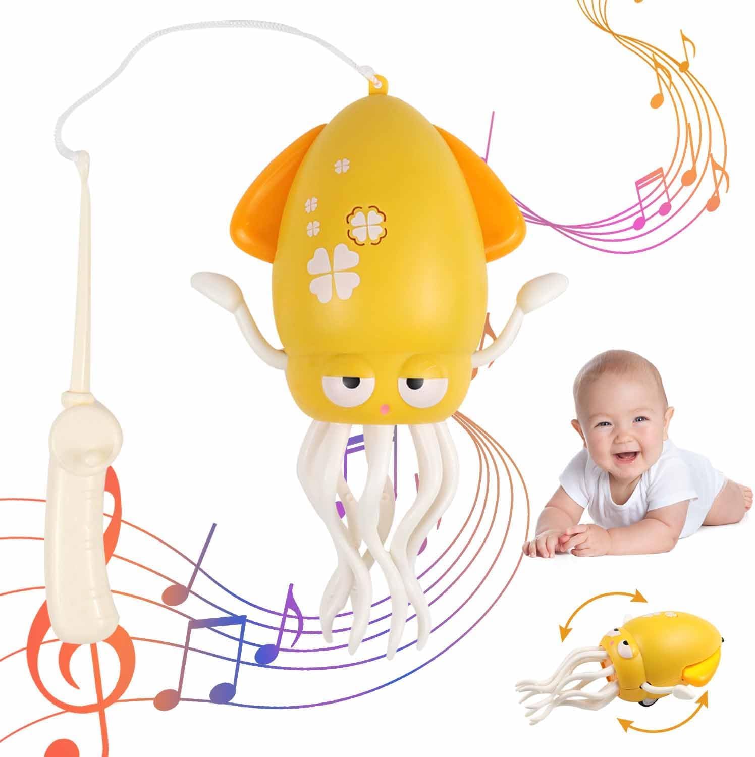 Abnaok Dancing Squid Baby Toy, Rechargeable Crawling Octopus Toy with LED Light  Music, Funny Electric Baby Sensory Toys With Fishing Rod, Dancing Octopus Tummy Time Toys for 0-6 Year Olds Toddler