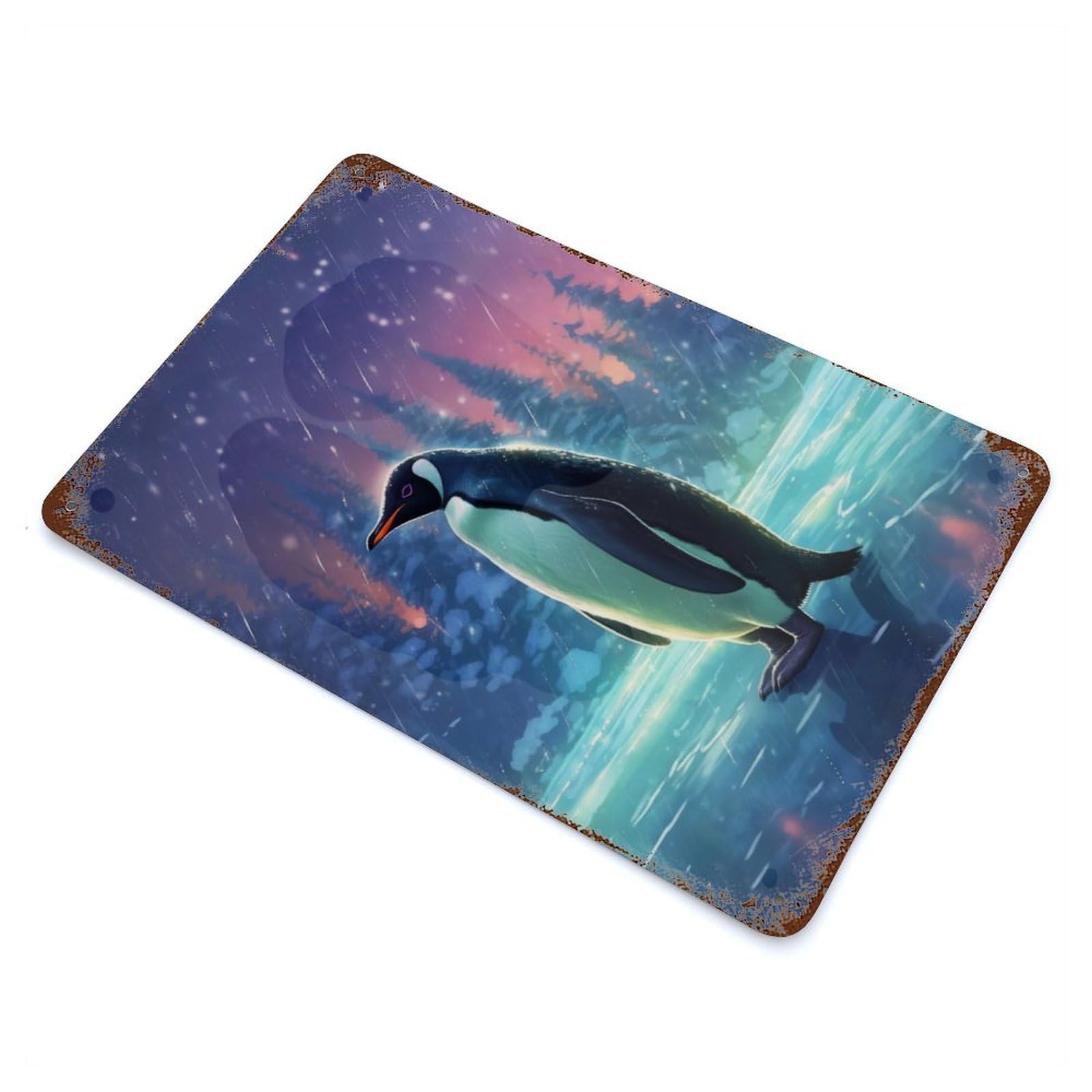 Garage Style Penguin Animals Rustic Tin Plaque 11.8"x7.9", Classic Wall Plaque for Bar And Workshop