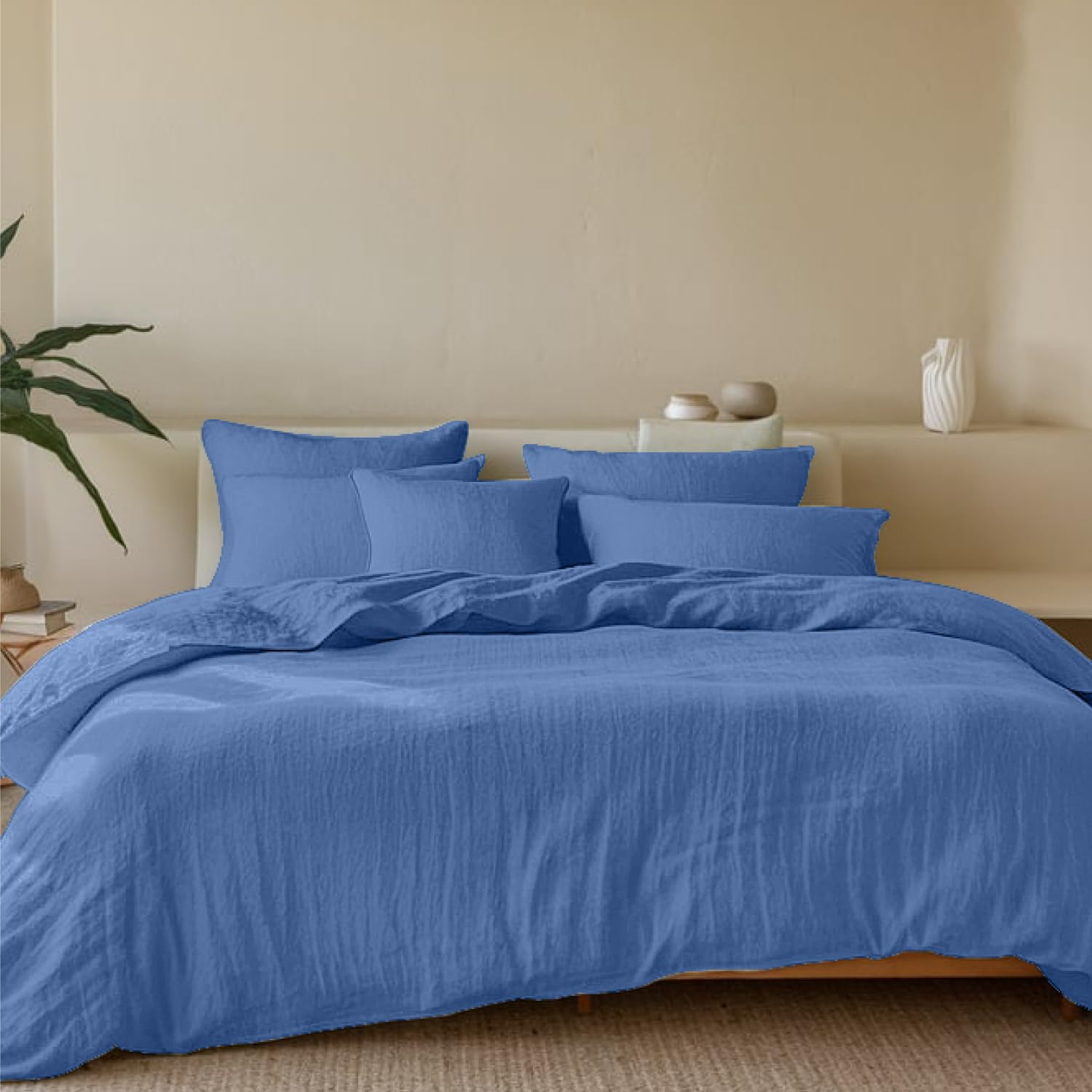 Dreamzie Funda Nordica Cama 200 de Muselina con 2 Fundas de Almohada de 80 x 80 cm, Funda Edredon 240x220 Azul, Oeko-Tex