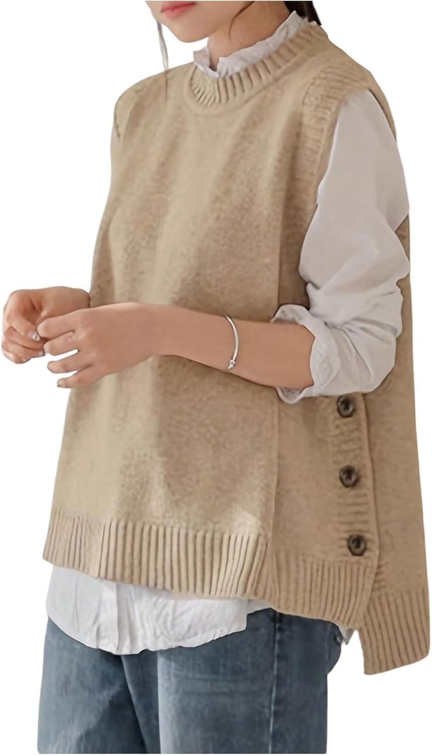 SOLY HUX Women's Sleeveless Sweater Vest Crew Neck Button Side Knit Tank Tops Fall Outfits