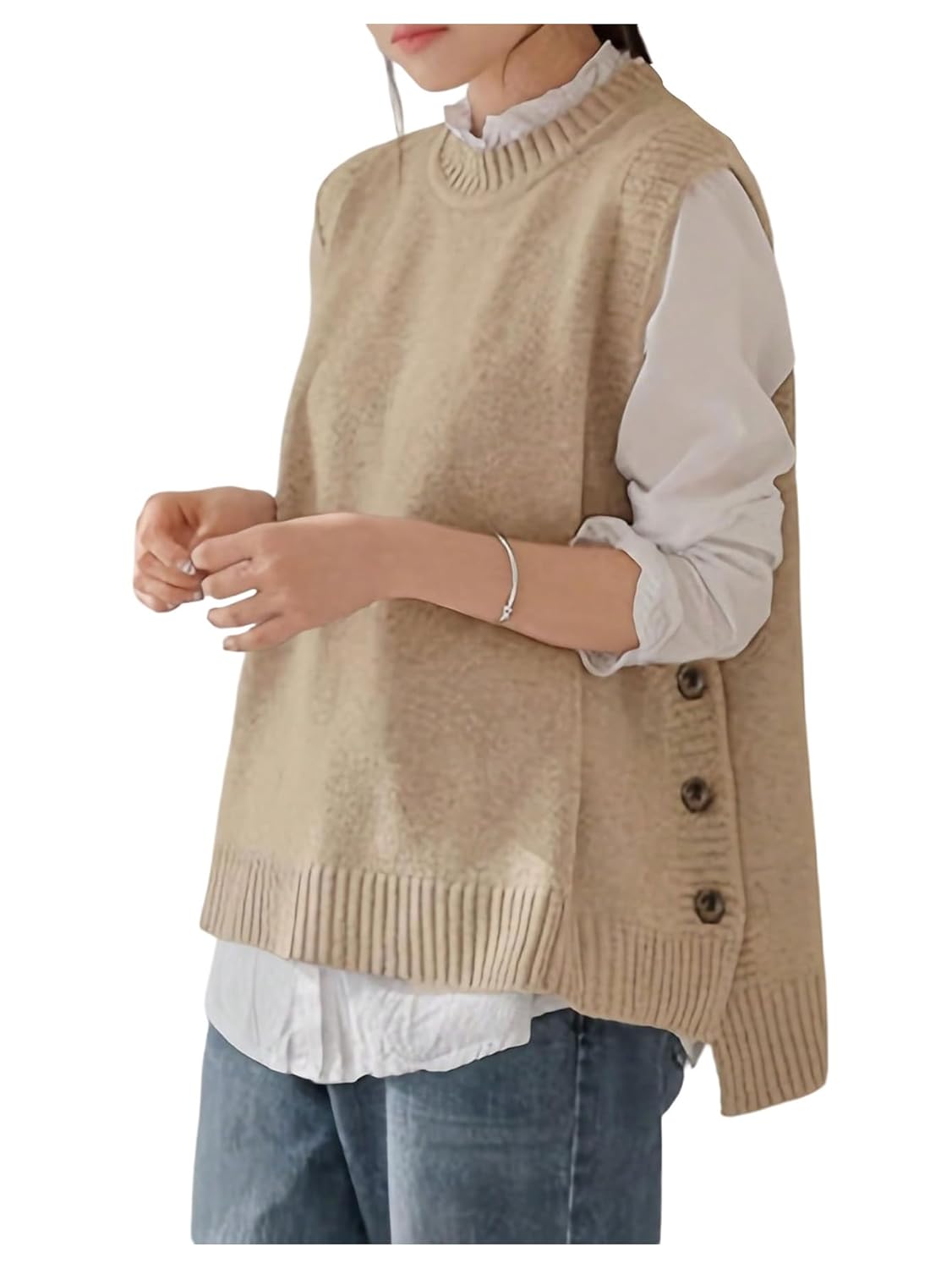 SOLY HUX Womens Sleeveless Sweater Vest Crew Neck Button Side Knit Tank Tops Fall Outfits