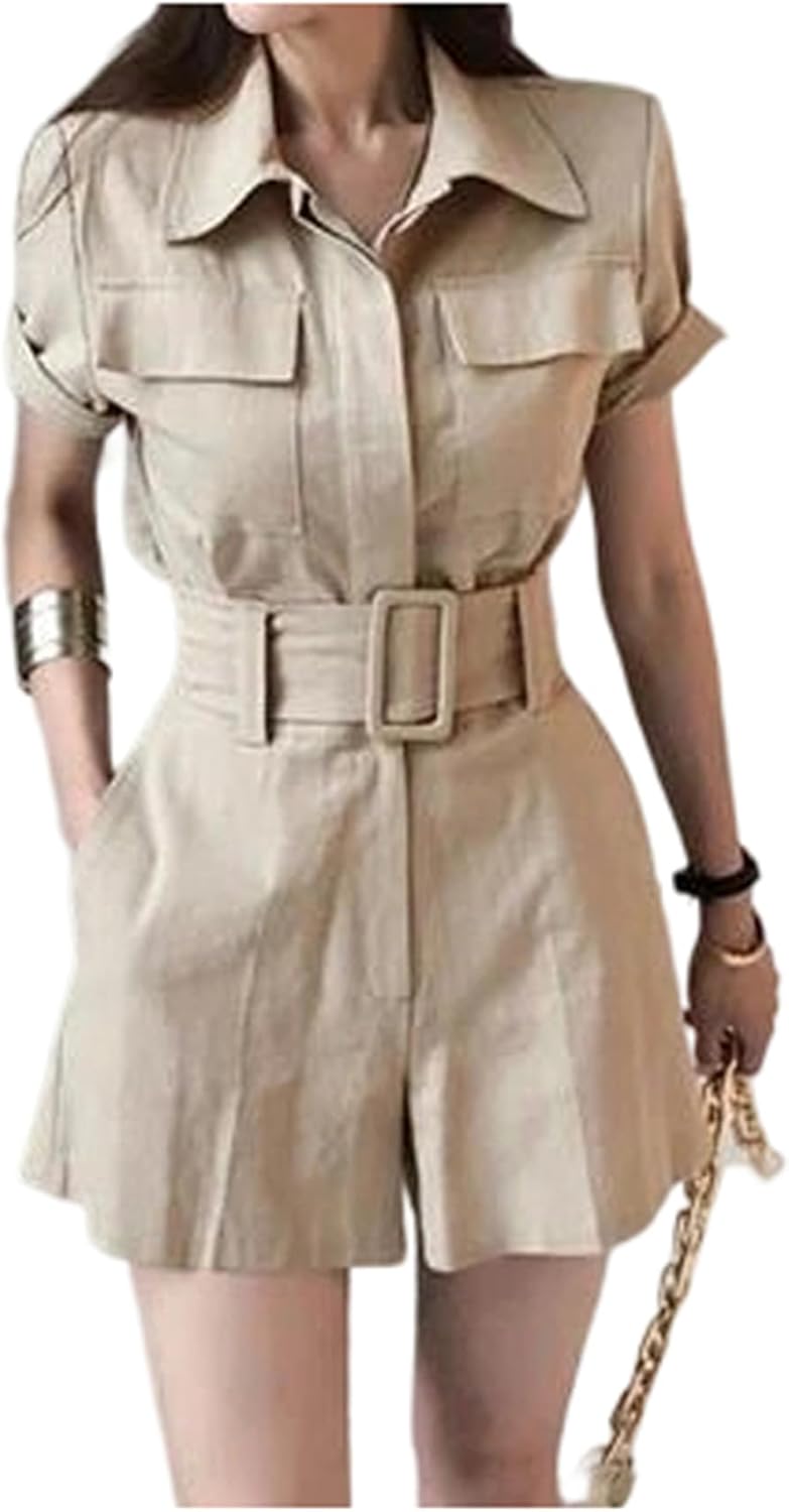 Hcclijo Women 2 Piece Outfit Set, Cropped Button Blouse Top And Slim Fitted Shorts For Daily Casual Wear