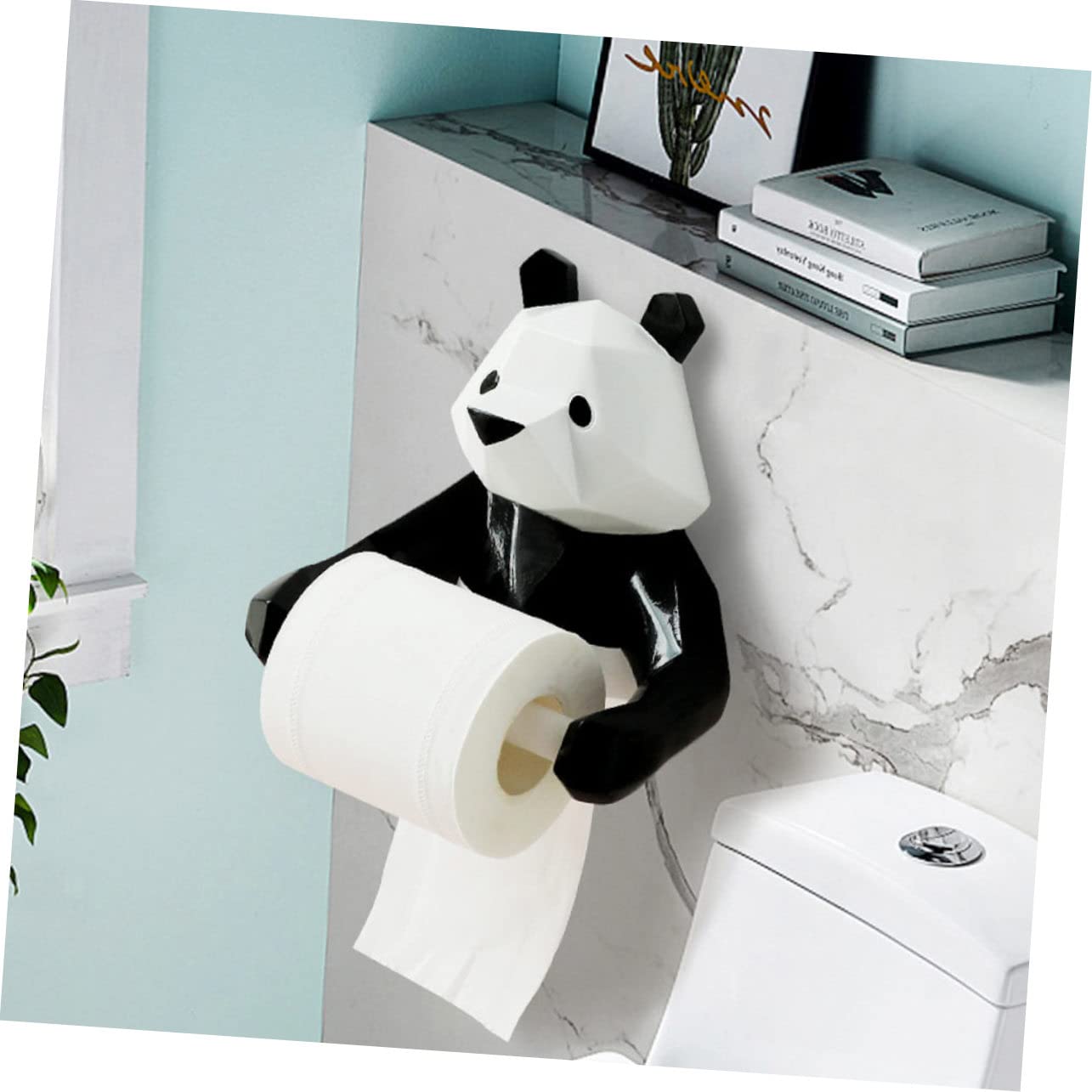 Gadpiparty Kreativer Panda Geformter Weißer Toilettenpapierhalter aus Kunstharz mit Einfacher Montage und Aufbewahrung für Badezimmer Wandmontage