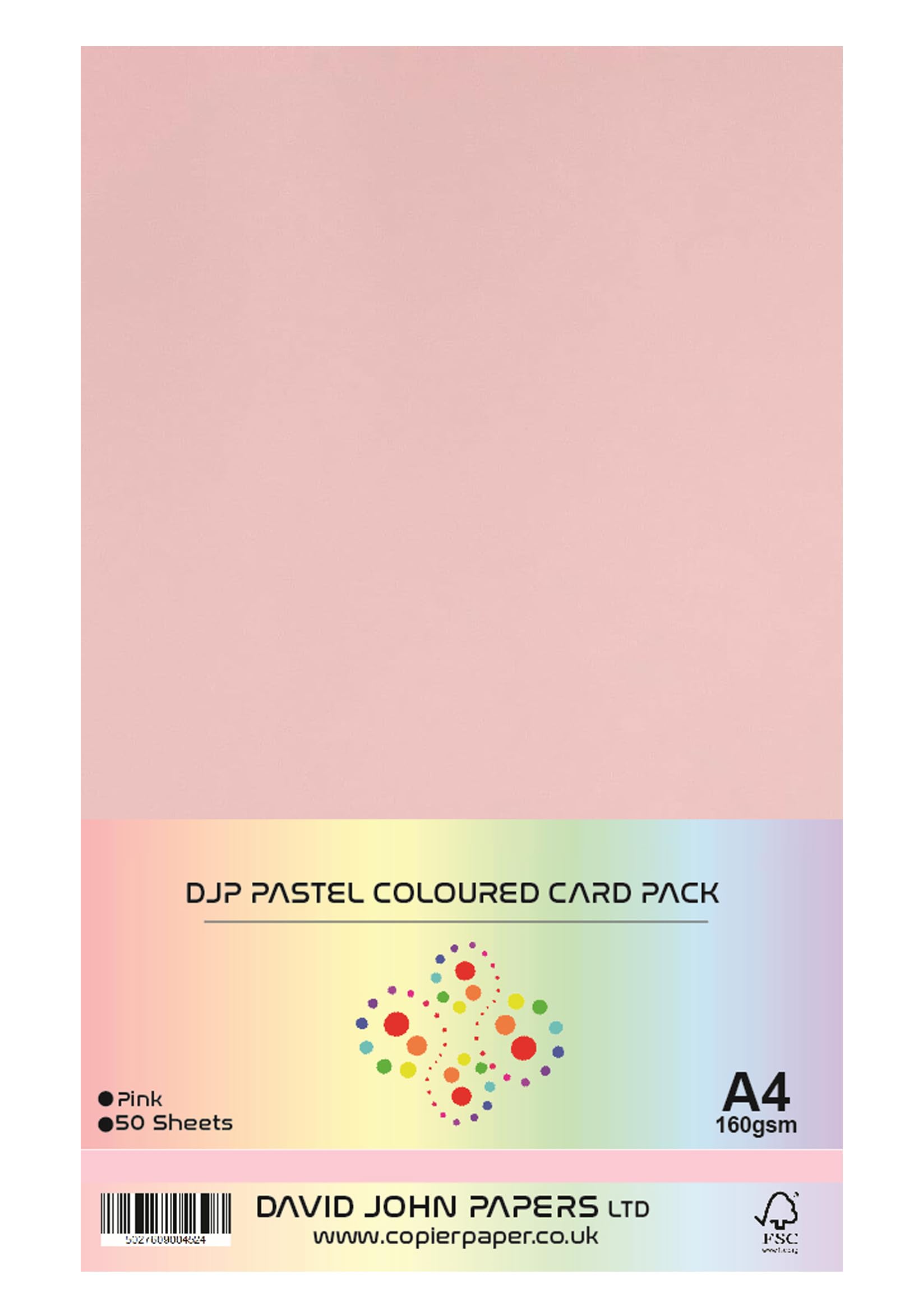 DJP Pastel A4 160gsm Coloured Craft Card (50 Sheets) (Pink)