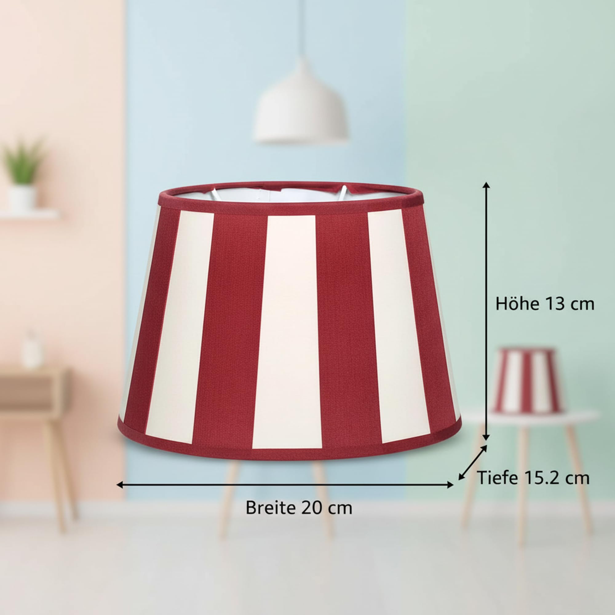 Pantalla para lámpara de mesa, diseño de rayas, casquillo E14, casquillo E27, máximo 40 W (vino/crema)
