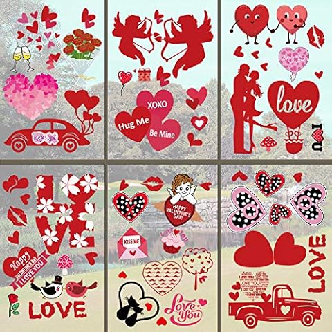 JOZON Valentine's Day Window Clings for Glass Window 8 Sheets Valentines Day Heart Window Stickers Decals Decorations Party Supplies for Wedding Anniversary Valentines Cover
