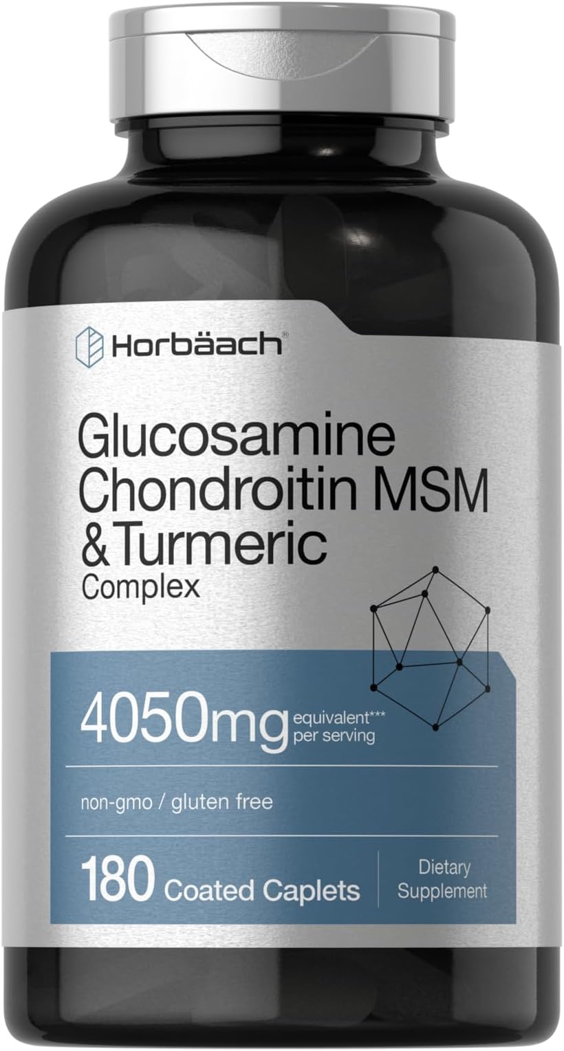 Glucosamine Chondroitin MSM | 180 Caplets | with Turmeric | Triple Strength Formula | Non-GMO & Gluten Free Supplement