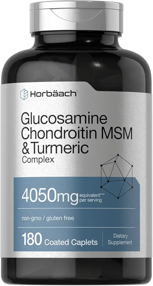 Horbäach Glucosamine Chondroitin MSM | 4050 mg | 180 Caplets | with Turmeric | Triple Strength Formula | Non-GMO &amp; Gluten Free Supplement